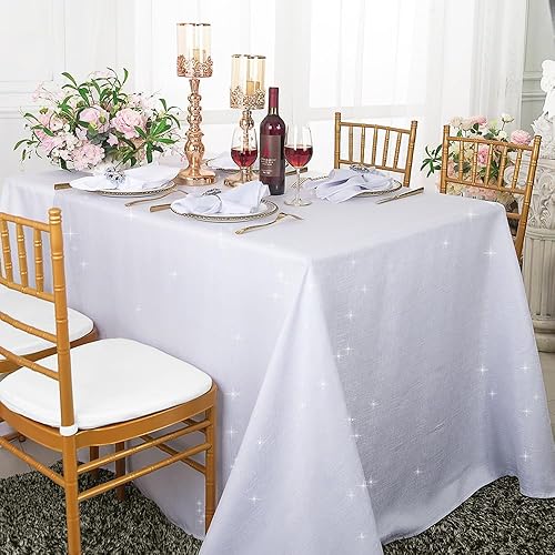Miniatura 2 de Wedding Linens Inc. Manteles rectangulares de lino sintético de 90 x 156 pulgadas, manteles de lino de poliéster con lentejuelas para restaurante,