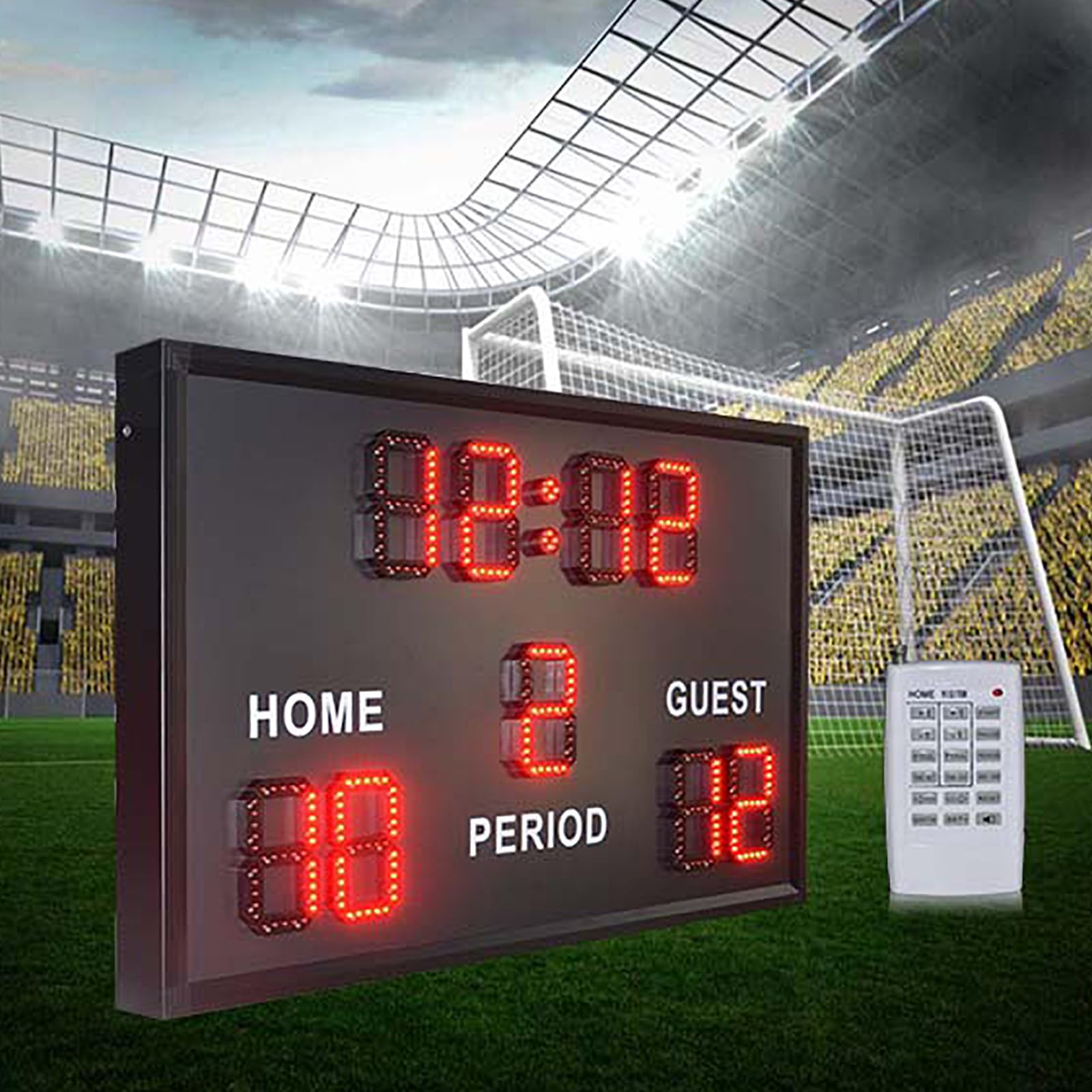 LBMED LED Electronic Football Scoreboard, Water Proof Portable Score Keeper with 18-key Remote Control, 4000mcd Brightness and 328ft Viewing Distance, 3D Visual Effects, for Baseball/Football/Tennis