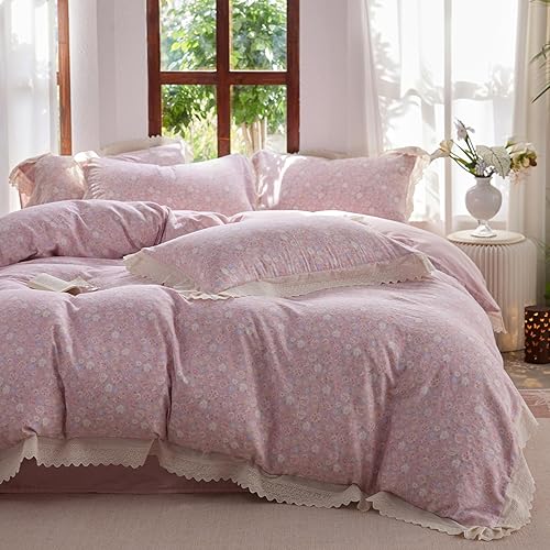 Miniatura 229 de 3 piezas de juego de funda de edredón tamaño individual XL, funda de edredón blanca con estampado floral azul, ropa de cama coquette de algodón