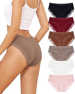 Levao Cotton Underwear for Women Lace Cheeky Bikini Panties Full Coverage Soft Stretch Hipster Ladies Briefs 6 Pack S-XL