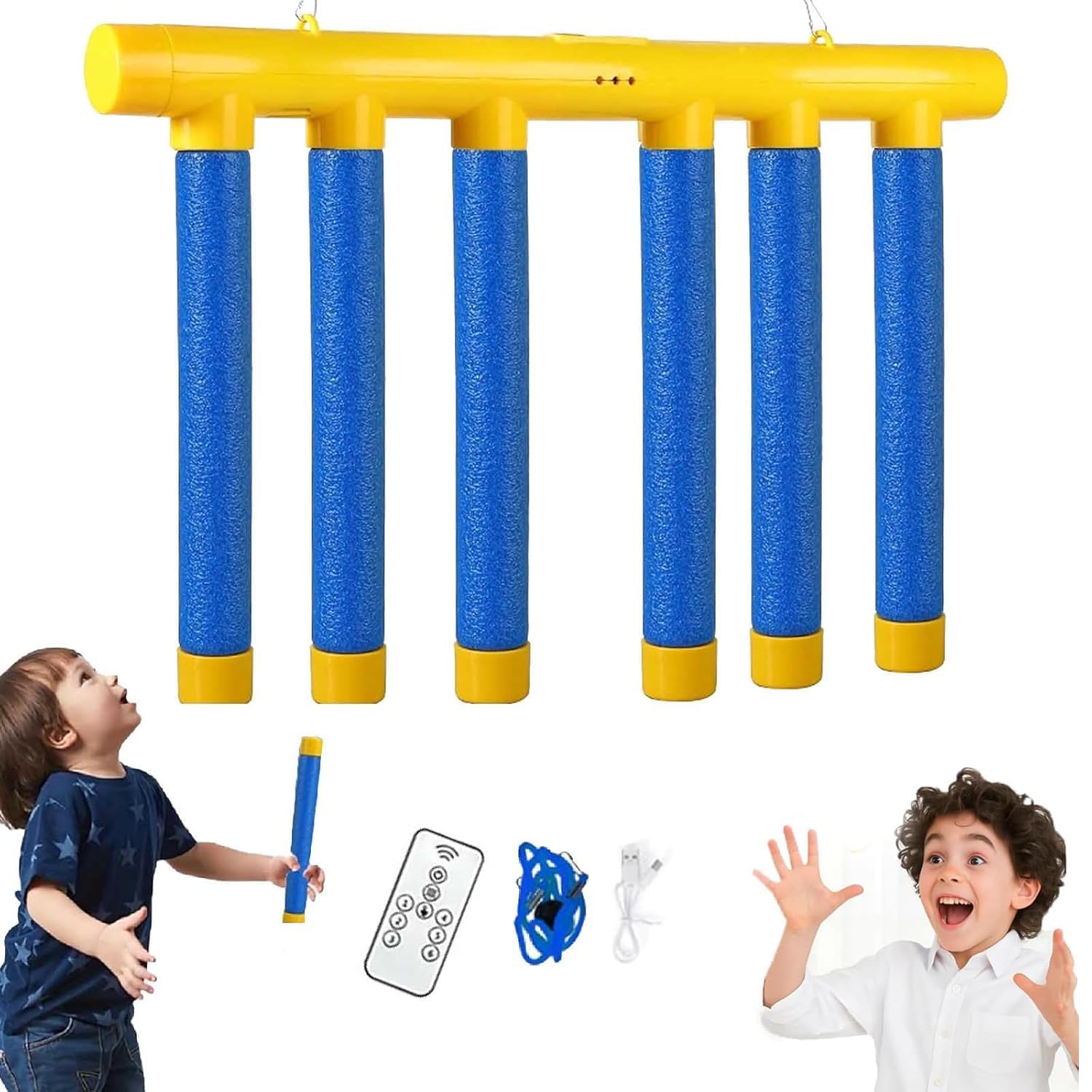 Genérico Juego Drop Stick 2026, Juego de Atrapar Palos Que Caen con Música, Velocidad de Caída Ajustable en 3 Niveles, Juguete para Entrenar la Coordinación Mano-Ojo (Azul-Remoto)