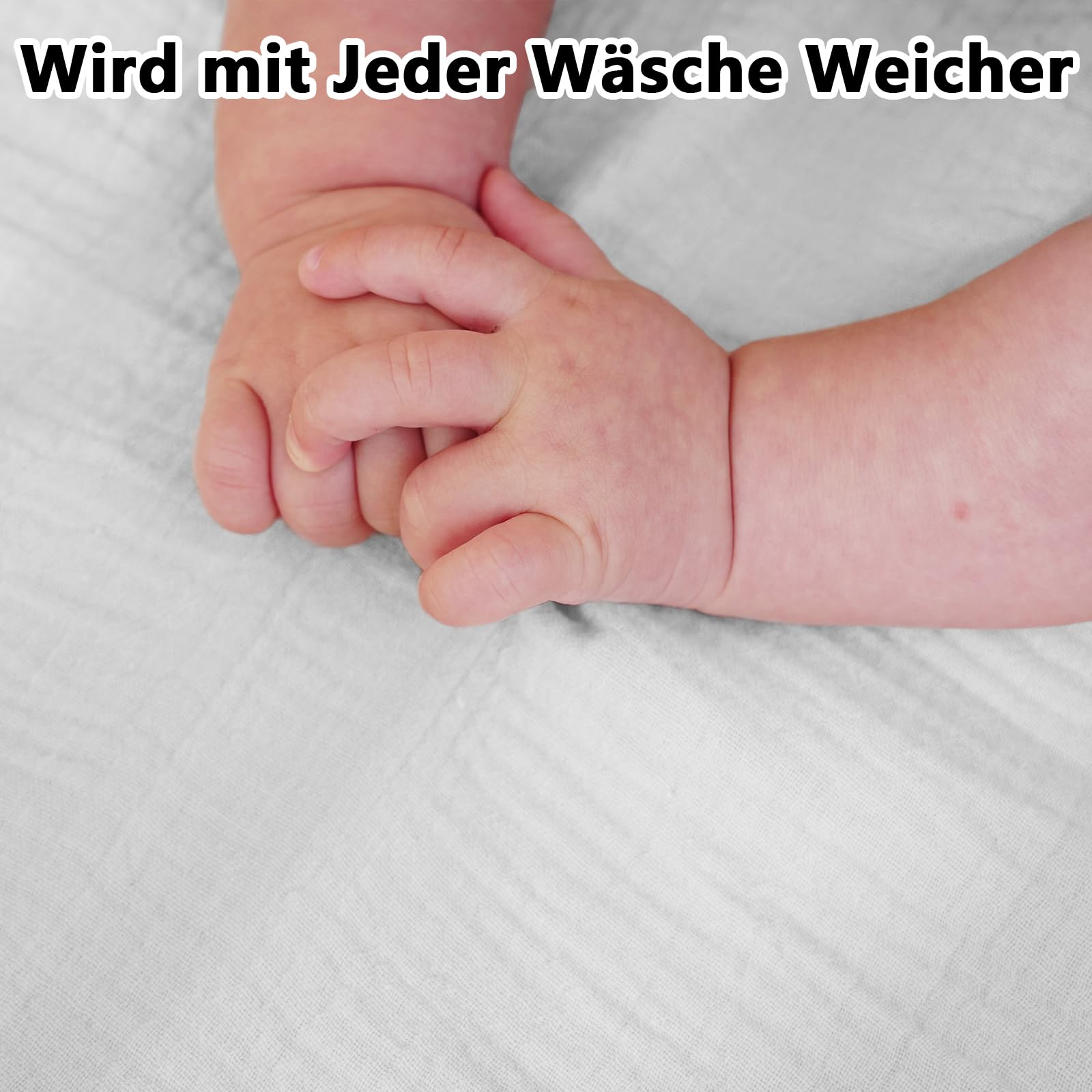 Fitted Sheet for Baby Cot 60 x 120 cm - 100% Cotton Muslin Baby Fitted Sheet with Elasticated Edge, Soft and Breathable Baby Bed Sheet for Cot Cot Bed Side Cot (White, 60 x 120 cm) — view 5