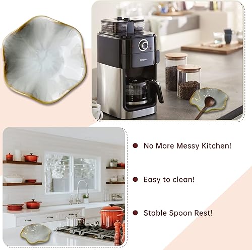 Miniatura 4 de Soporte para cucharas para encimera de cocina, 3 piezas, soporte de cuchara de cerámica para estufa, juego de platos de cena de cerámica esmaltados