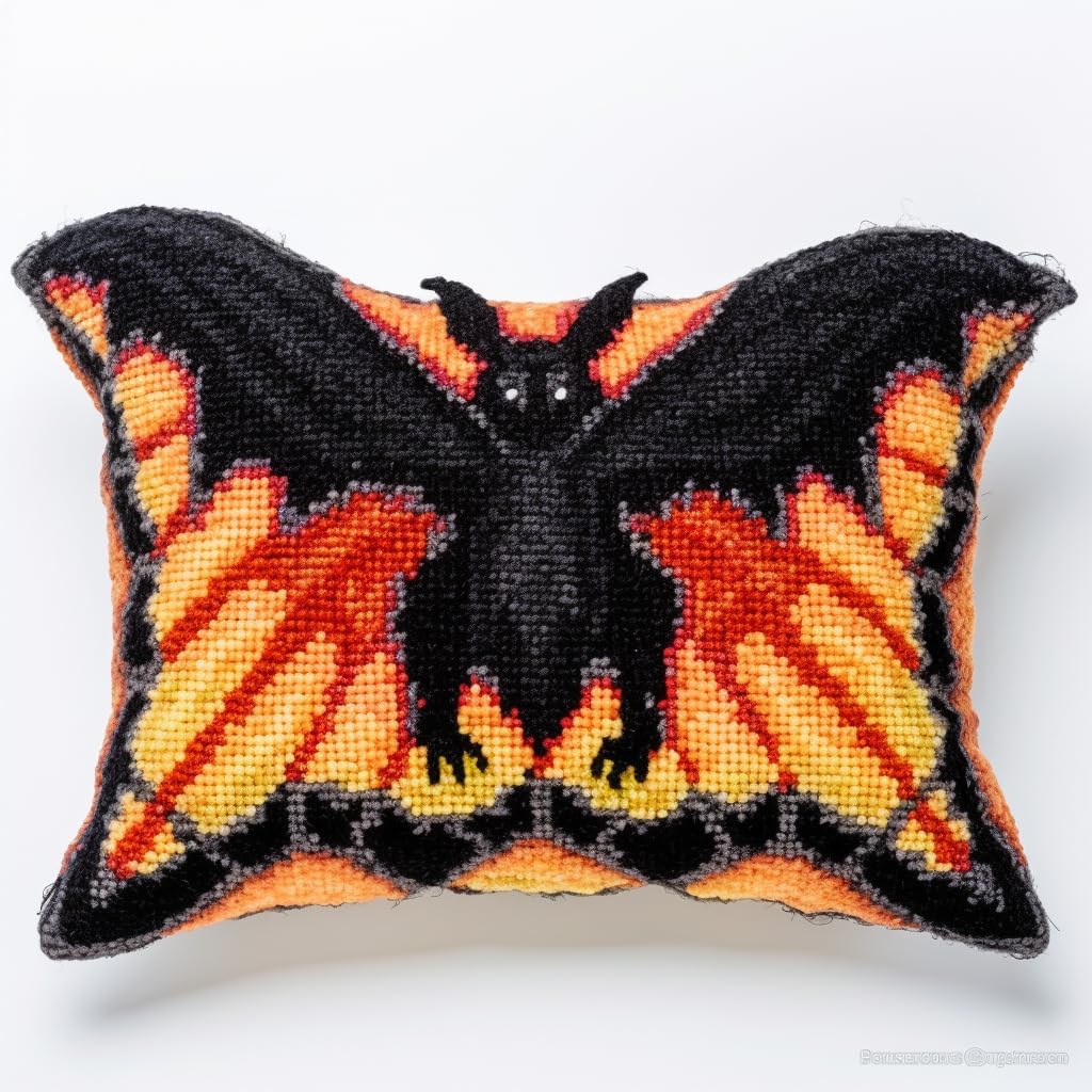 Taxpy DIY Latch Hook Craft Kits Bat Animal Latch Hook Cushion Kit Crochet，Cushion，Rug，Sewing，Craft，Gift for Home and Sofa 17X17In B