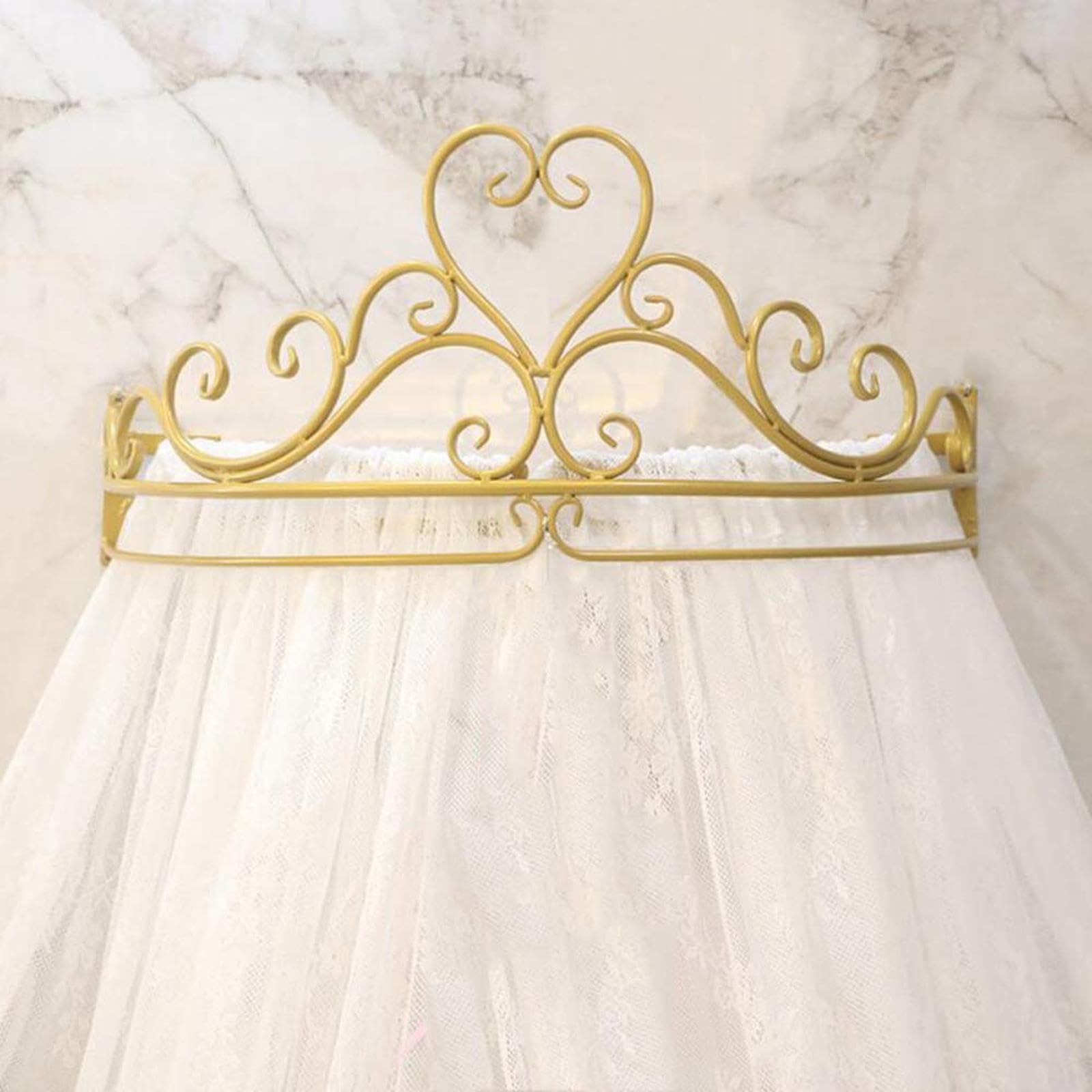 Baldaquin de Lit avec Couronne pour Chambre de Petite Fille, Rideau de Lit de Princesse Voile Transparent et Dentelle Moustiquaire pour Lit Simple à Lit King Size, White
