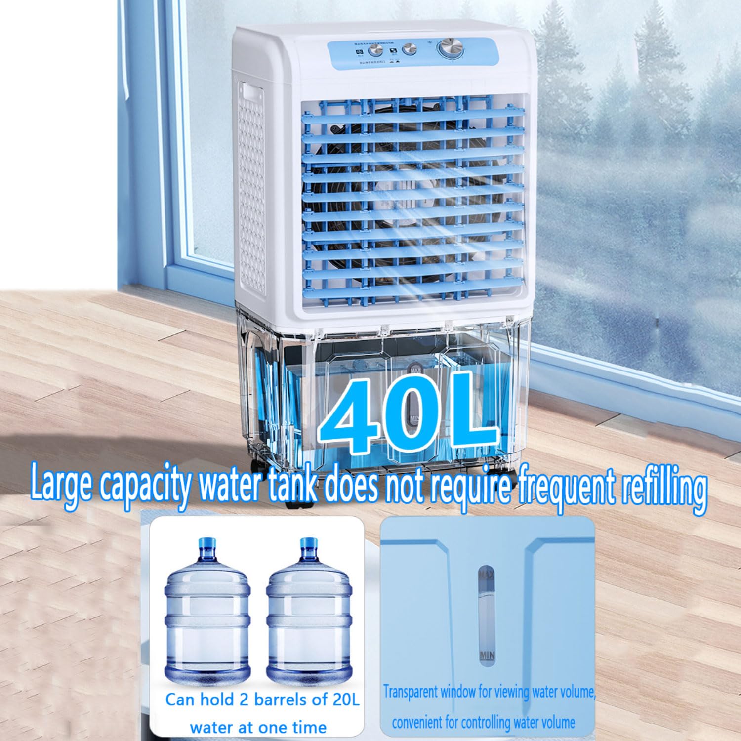 Condizionatore d'aria portatile senza finestre, dispositivo di raffreddamento 3 in 1 con grande serbatoio d'acqua, oscillazione di 120°, per interni ed esterni, camera da letto, ufficio, patio