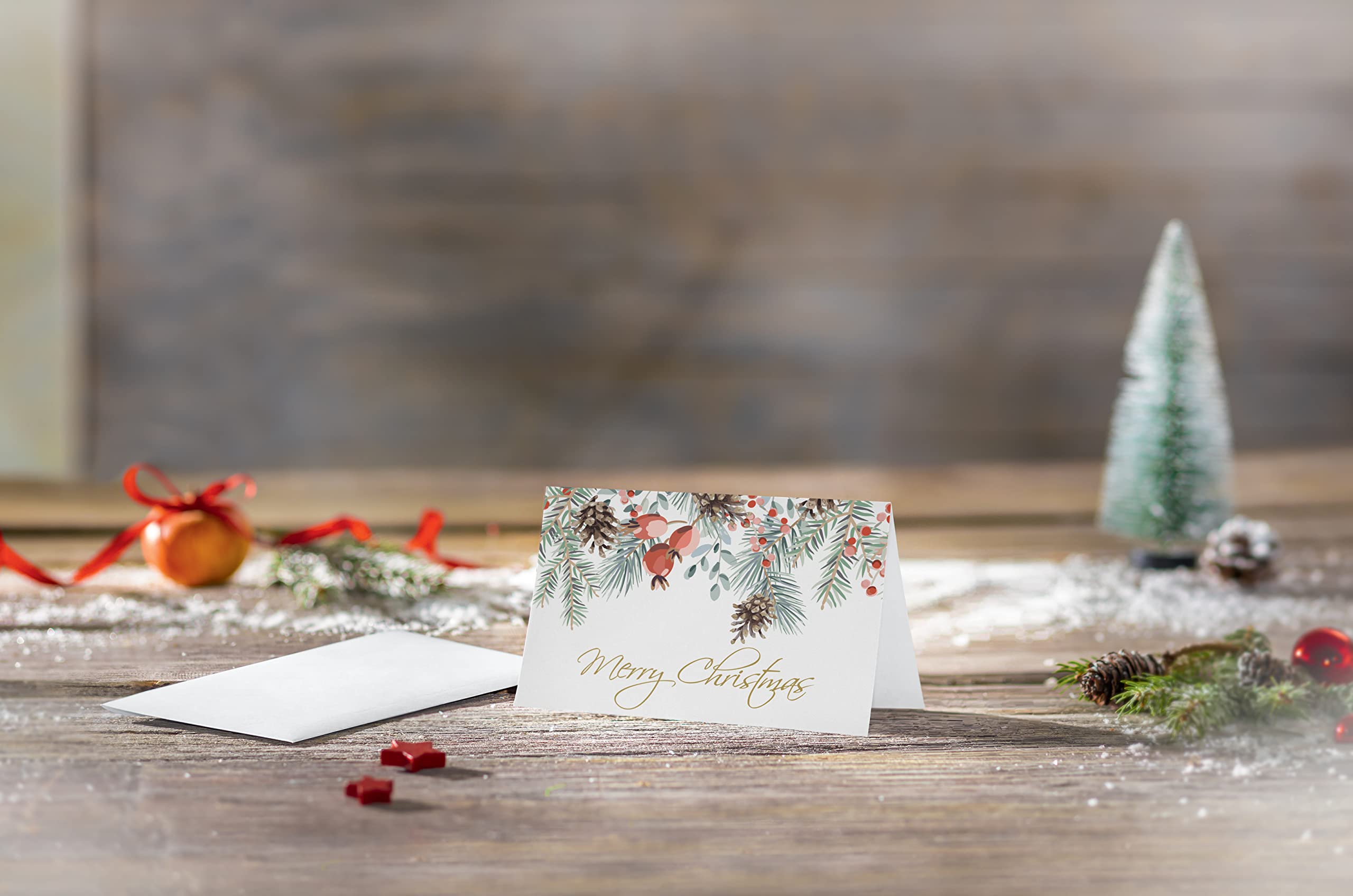 SIGEL DS085 Christmas cards "Red berries and pine cones", A6 landscape, 25 cards incl. envelopes, easy to print - Image 2