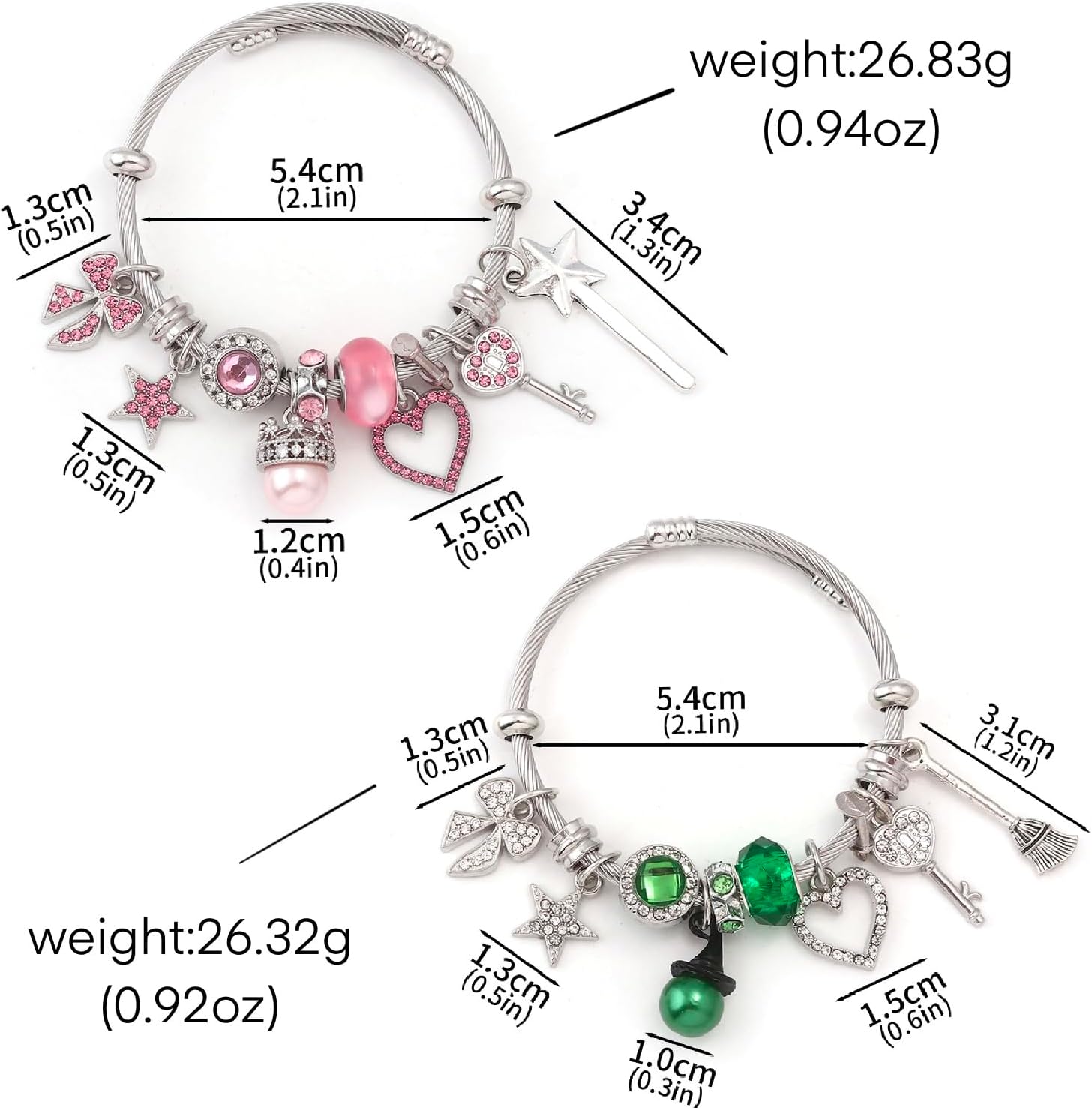 2 Pcs Elphaba Glinda Matching Friendship Charm Bracelets Merch With Gift Cards,With Sparkly Crown&Witch Hat,Witch Bracelet,Witch Jewelry,Wicked Friendship Gifts For Best Friend-Couples-Birthday-Party Favor - Image 3
