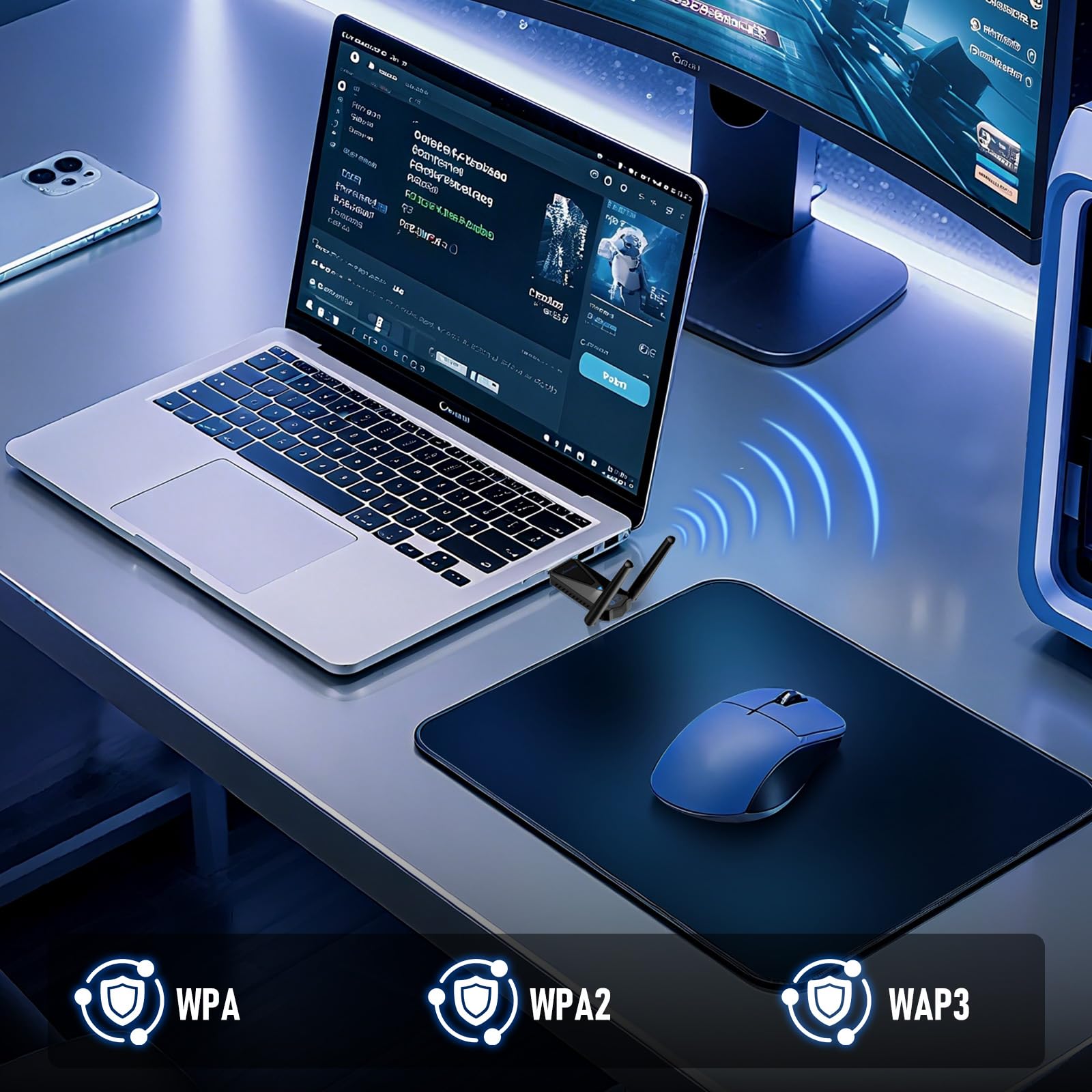 ElecMoga Adaptador WiFi USB 1300Mbps, 5dBi Antena WiFi, Receptor WiFi Dual Band 5GHz/2.4GHz, Compatible con Windows 7/8/10/11/Vista/XP/Mac/Linux, Compatible con Ordenadores Portatiles/Laptop/Tablet