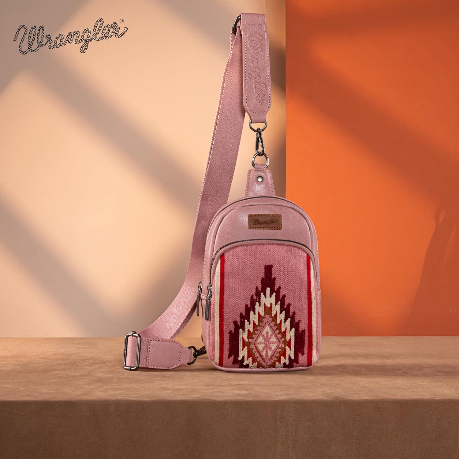 Wrangler Aztec Sling Bag for Women Western Knitted Crossbody Purse and Chest Bag With Adjustable Strap