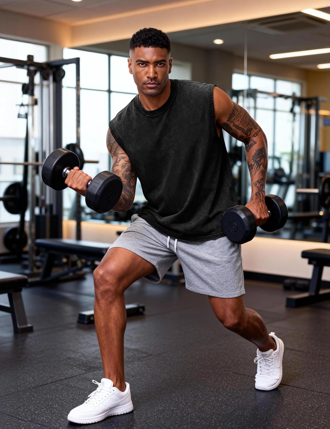 Eisctnd Men's Tank Tops Sleeveless Muscle Shirts, Cotton Acid Wash Loose Fit Workout Tanks Tees for Running Beach - Image 3