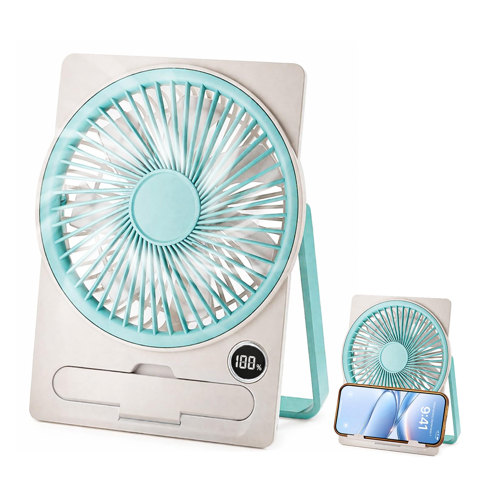 Ventilateur de Bureau, Ventilateur USB Silencieux, Mini Ventilateur Silencieux 5 Vitesses, avec Affichage LED, Petit Ventilateur Portable pour Bureau, Maison, Chambre à Coucher (Bleu)
