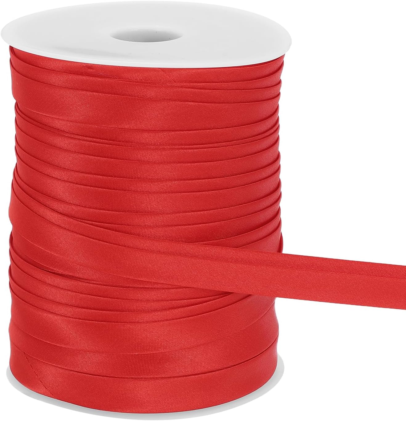 MECCANIXITY Double Fold Bias Tape for Sewing 3/5 Inch x 55 Yards Satin Pre-fold Continuous Binding Tape for Seaming Quilting Hemming Binding DIY Crafts, Bright Red