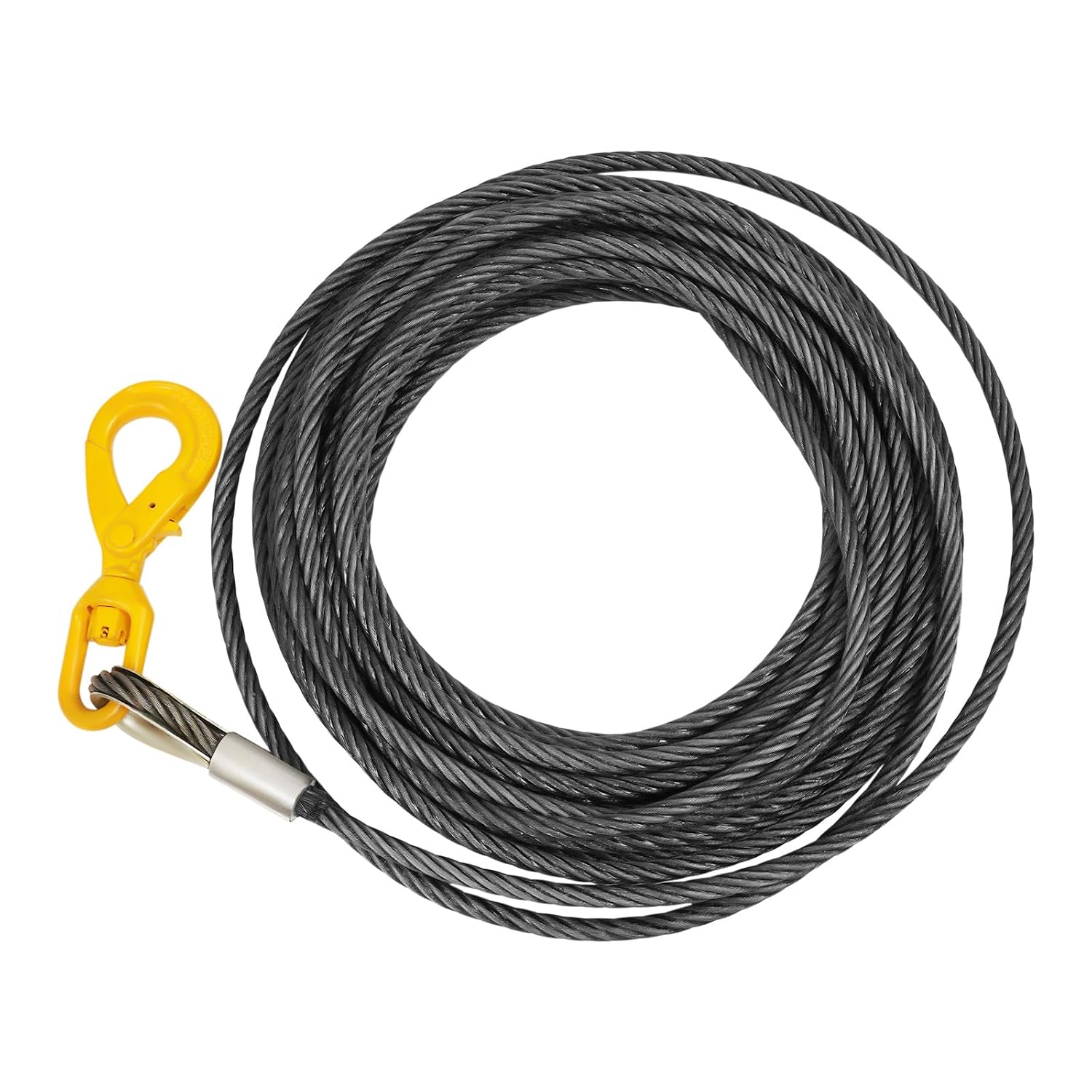 9/16" x 75' Heavy-Duty Wire Rope Steel Core Winch Cable with Self Locking Swivel Hook, Cable Rope Wrecker Tow |Towing Cable, 17637 lbs Breaking Strength (9/16" x 75' - Yellow Hook)
