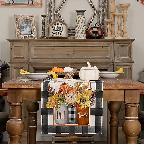 Vista 26 de GEEORY Camino de mesa del Día de San Patricio de 13 x 36 pulgadas, tarro de masón a cuadros de tréboles, decoración decorativa de mesa navideña