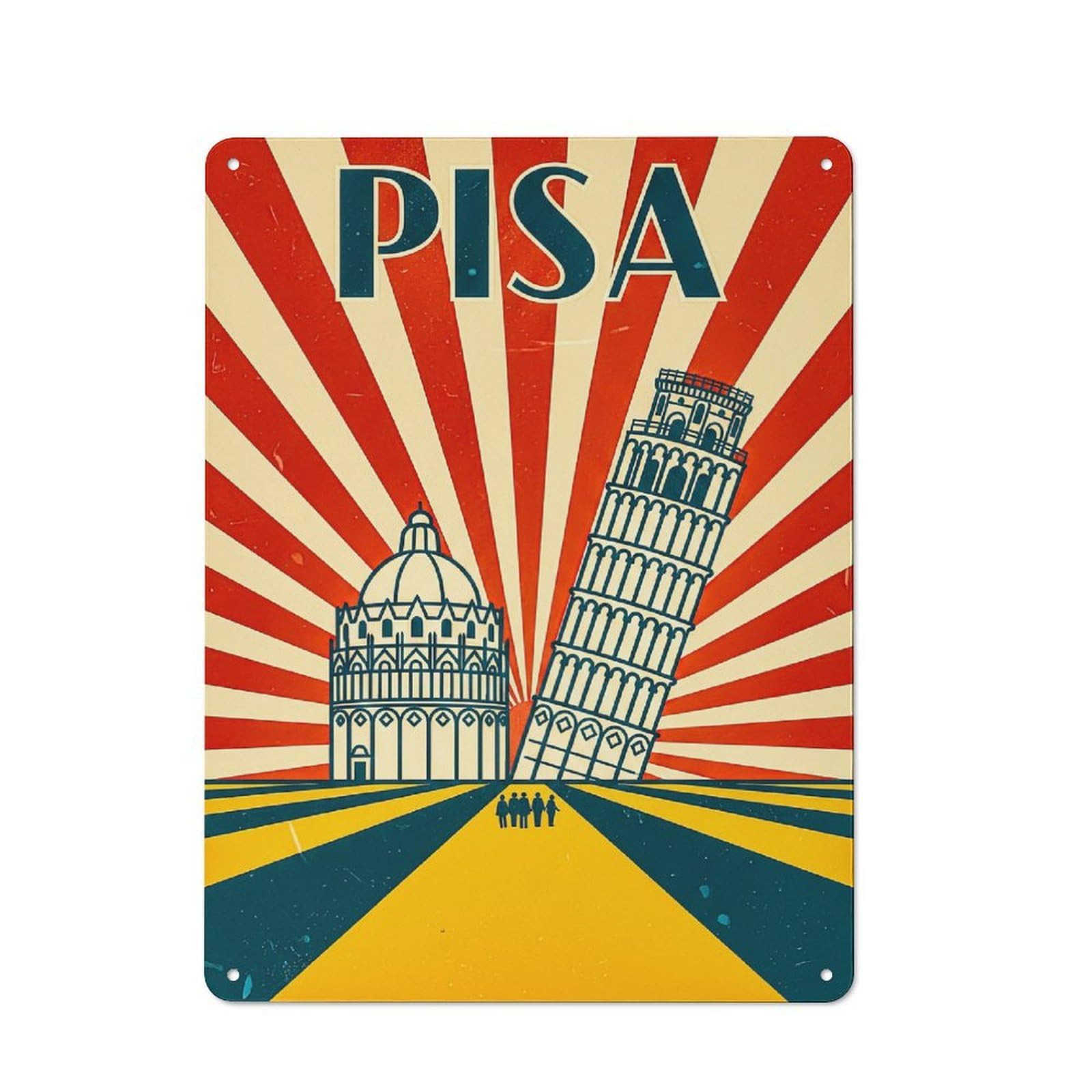 Pisa Travel Rustic Metal Plaque 40x30cm for Living Room Or Hallway, for Garage, Workshop And Man Cave Decoration