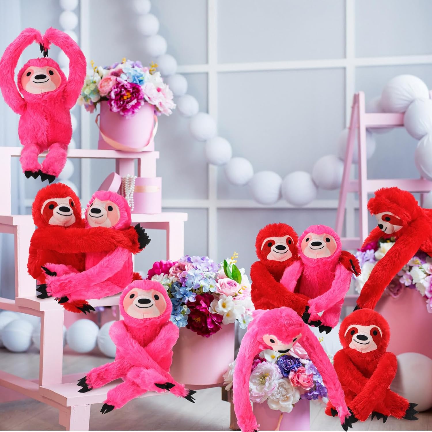 Blueweenly 10 Pack Valentine's Sloth Stuffed Animal Red Pink Hanging Animal for Kids Bulk 19.7 Inch Plush Stuffed Cute Plush Doll with Hand Soft Romantic Toy for Valentine's Day Wedding Birthday Gift