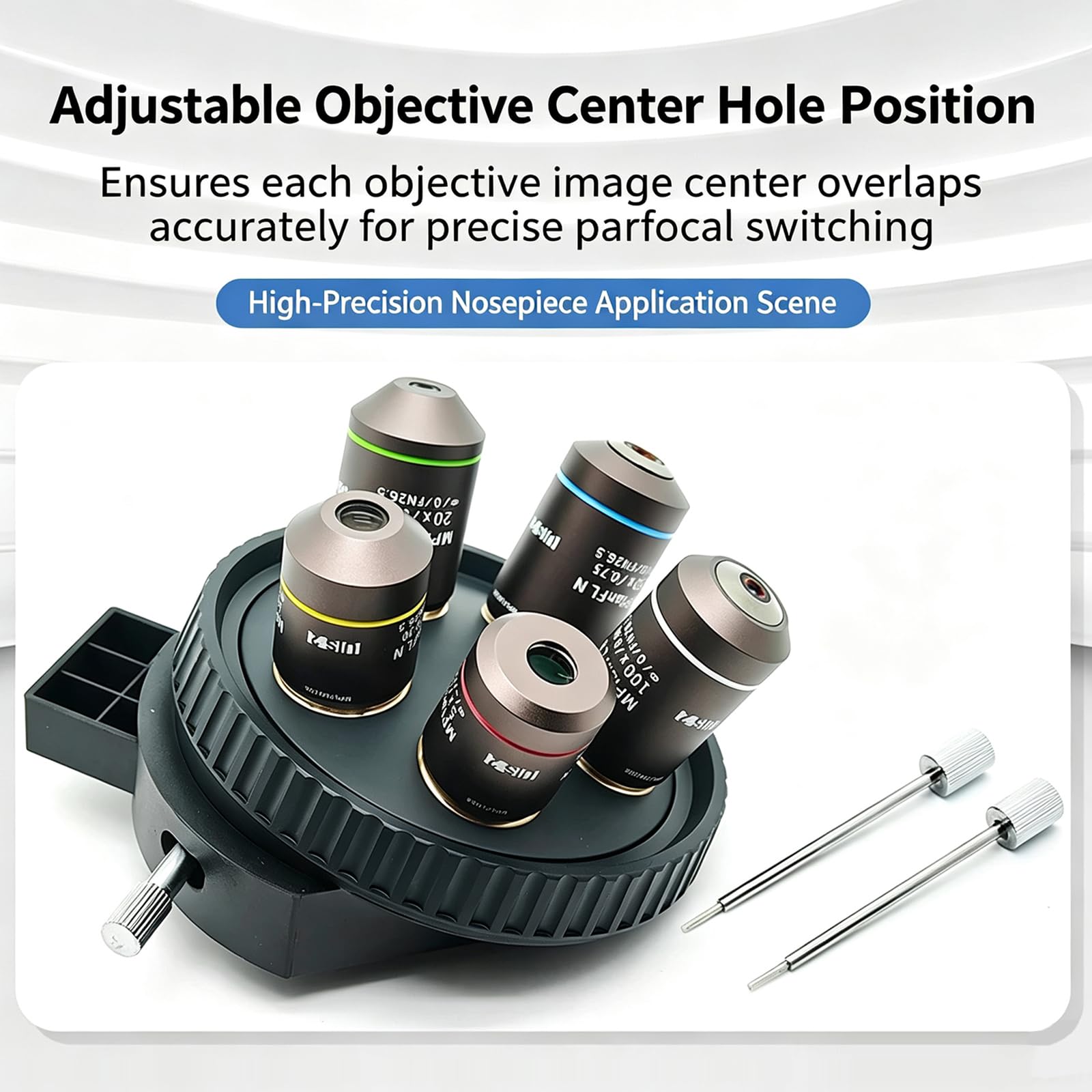 Adaptador De Objetivo para Microscopio, Torreta De Objetivo M26 De 5 Orificios, con Montura De Cola De Milano, Ajustable Paracéntricamente, 103 Mm De Diámetro, para Microscopios Industriales