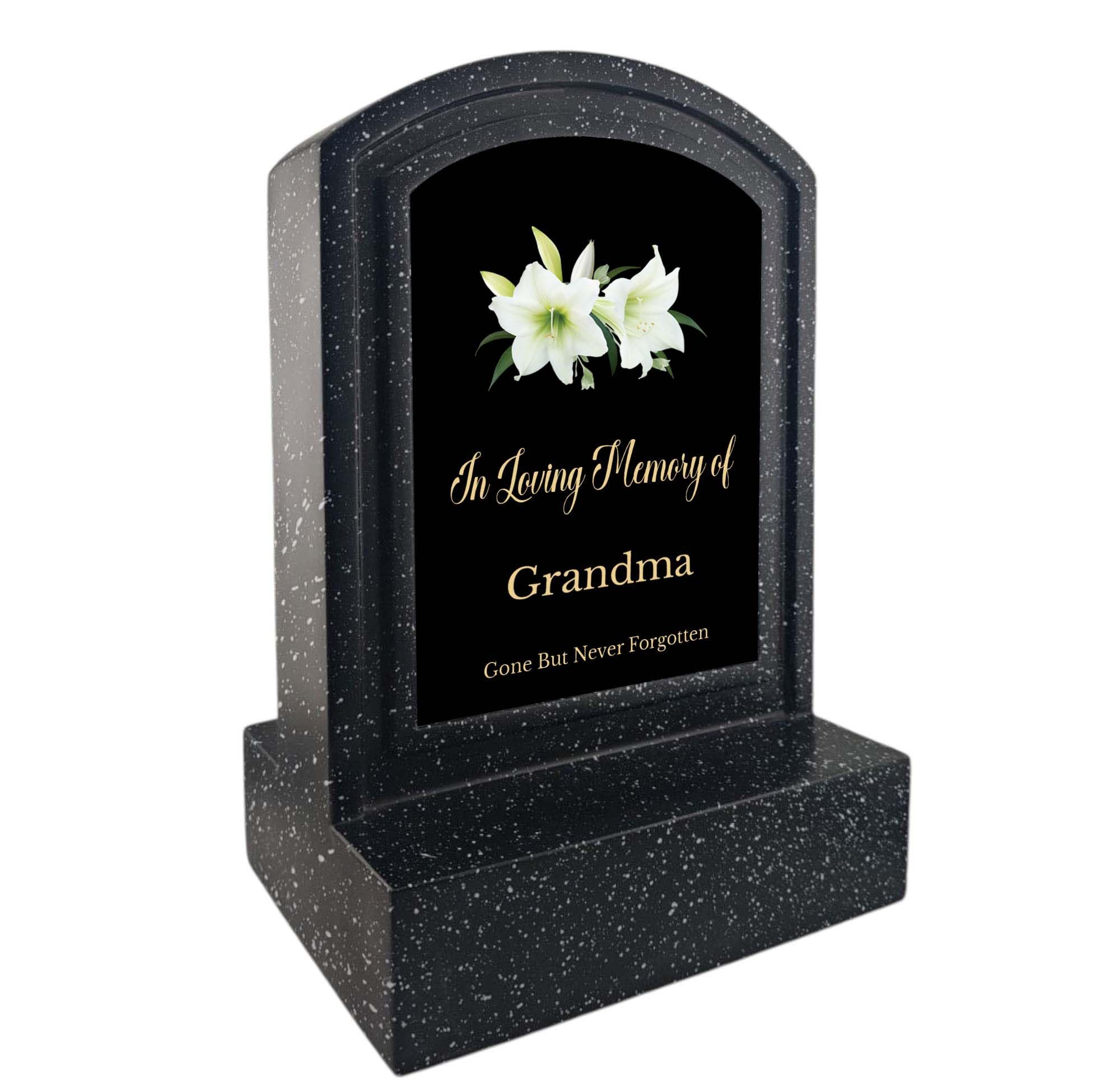 1stclassgifts In Loving Memory Of Miniature Black Memorial Headstone Gravestone Grave Marker With Lily Flower Design Mum Grandad & Lots More (UV PRINTED) (Grandma)