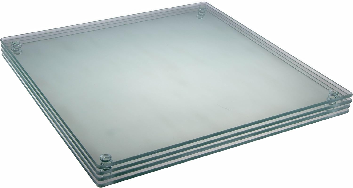 4 Non-Slip Square Glass Cutting Board Set by Clever Chef - Shatter-Resistant, Durable, Stain-Resistant, Dishwasher Safe - 11.75 x 11.75 Inches