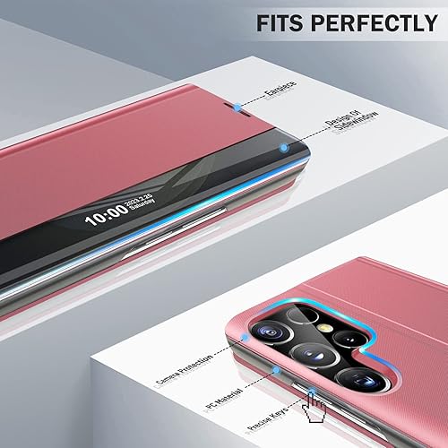 Miniatura 5 de Funda protectora para Samsung Galaxy S23 Ultra 5G con ventana transparente para Samsung S23 Ultra, espejo delgado, PC duro, atril, tapa de lujo, a