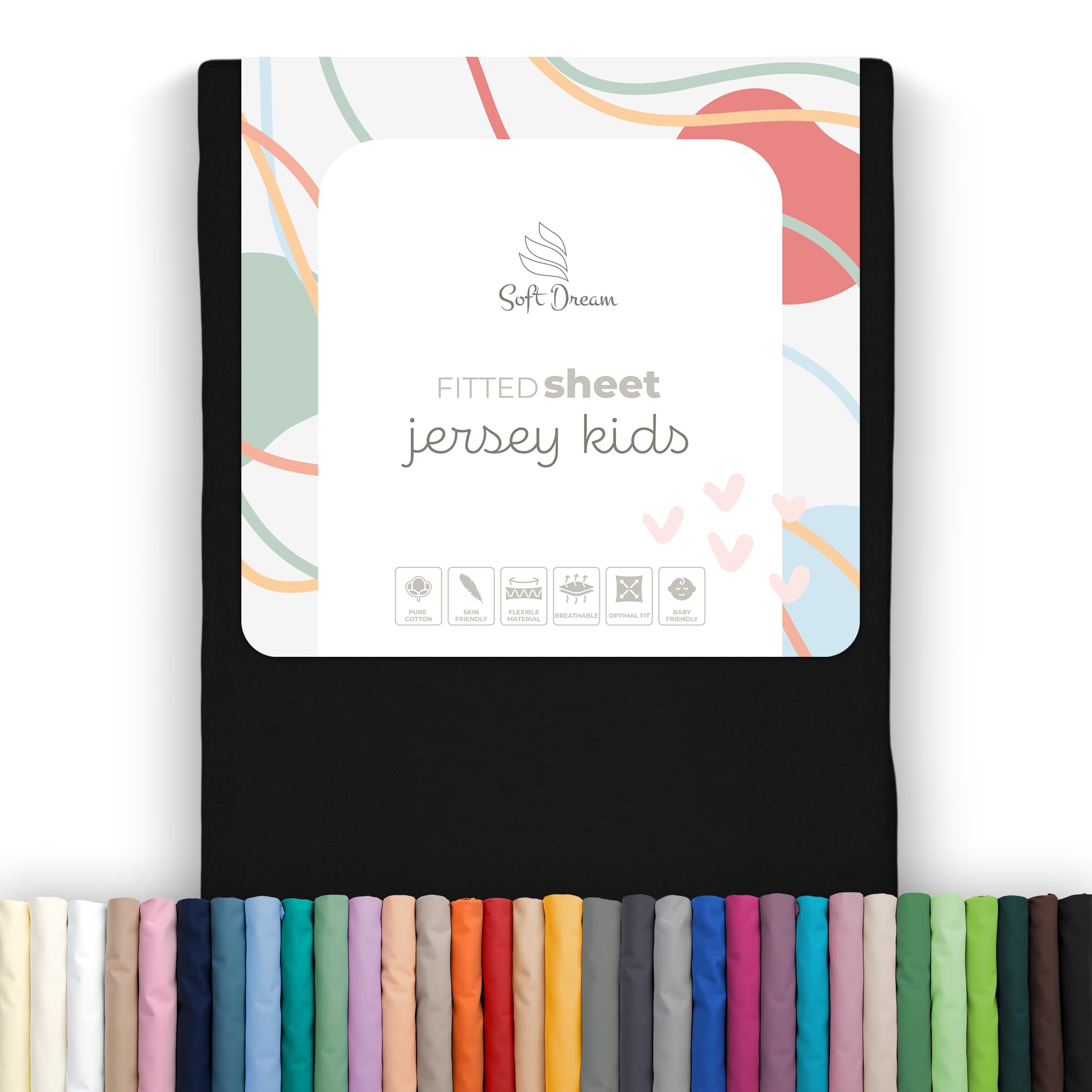 Soft Dream Fitted Sheet 90 x 160 cm Black - 100% Combed Cotton Jersey - Premium Quality - Fitted Sheet for Cot Junior Bed - OekoTex Certified - Made in EU - 90 x 160 cm Black
