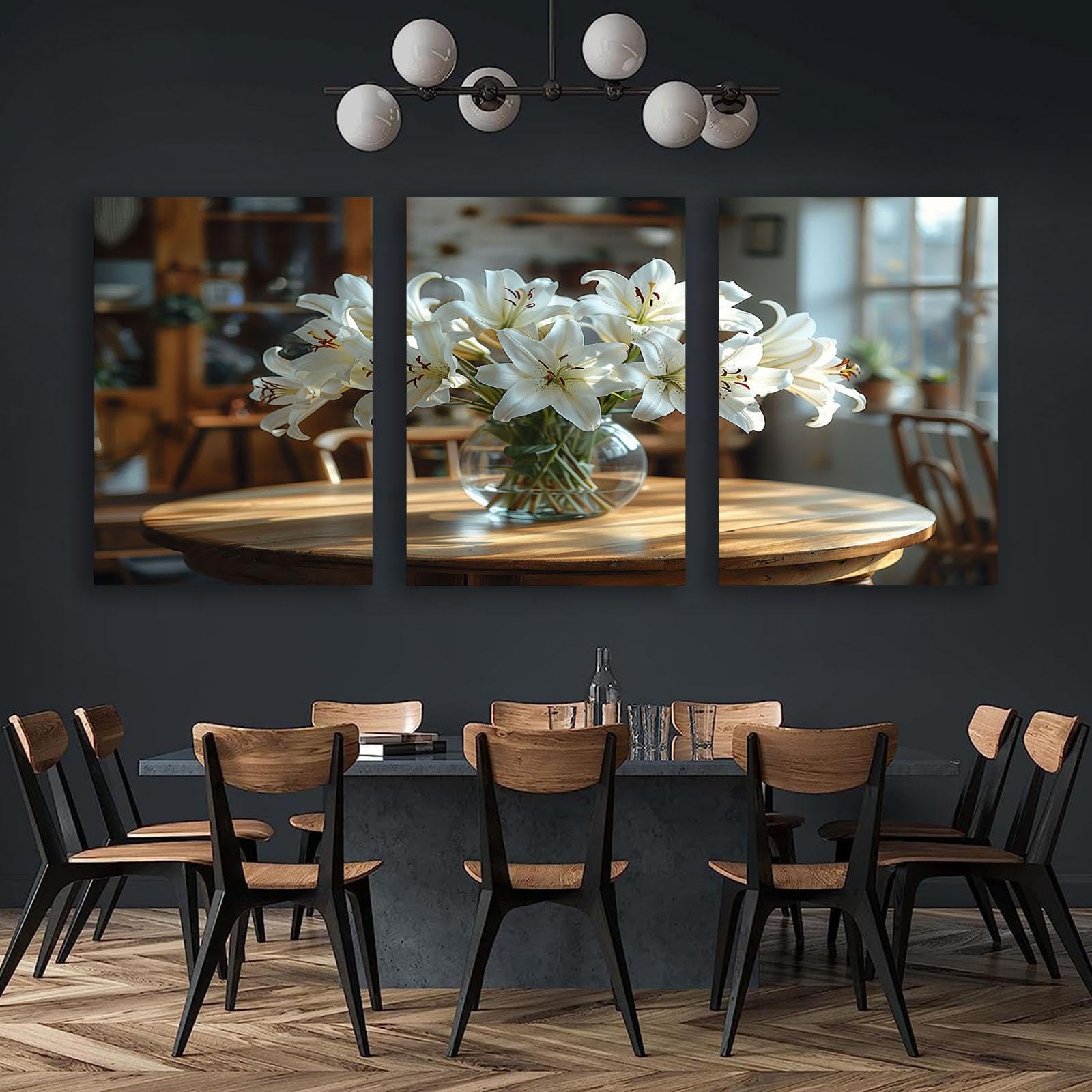 DunPei décoration d'intérieur rétro Lis Impression d'art sur toile pour salon,chambre à coucher,salle à manger,décoration de bureau à domicile-30x50cmx3 Encadrée