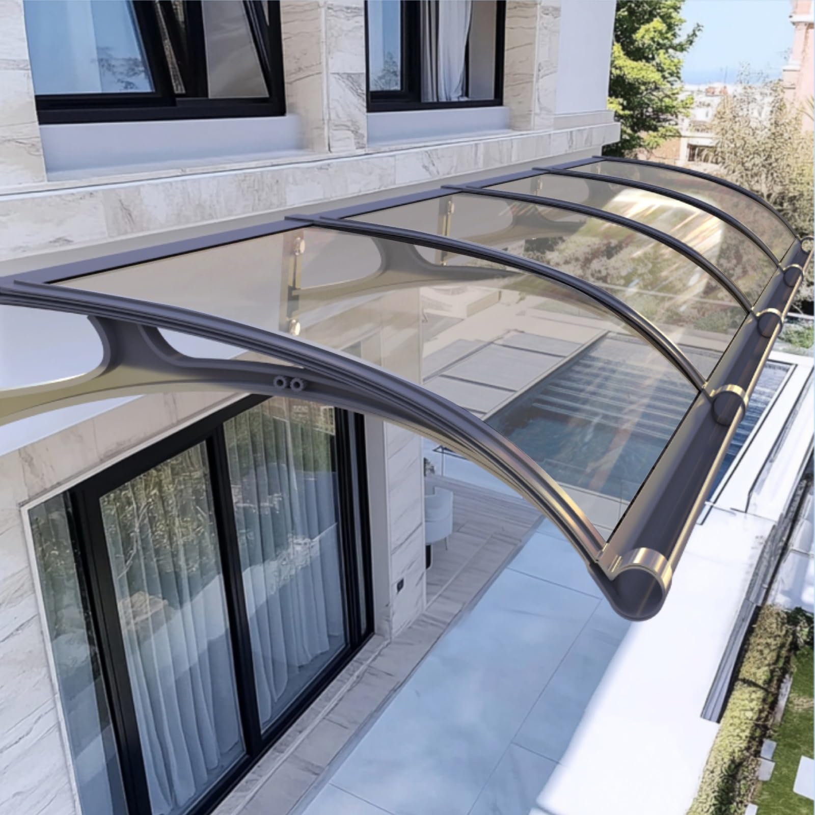 GJMSSMY Transparent Aluminum Door Canopy, 100x260cm (39"x102"), Outdoor Awning for Entry Door, Rain & Sun Protection for Patios & Balconies, Durable Polycarbonate Cover