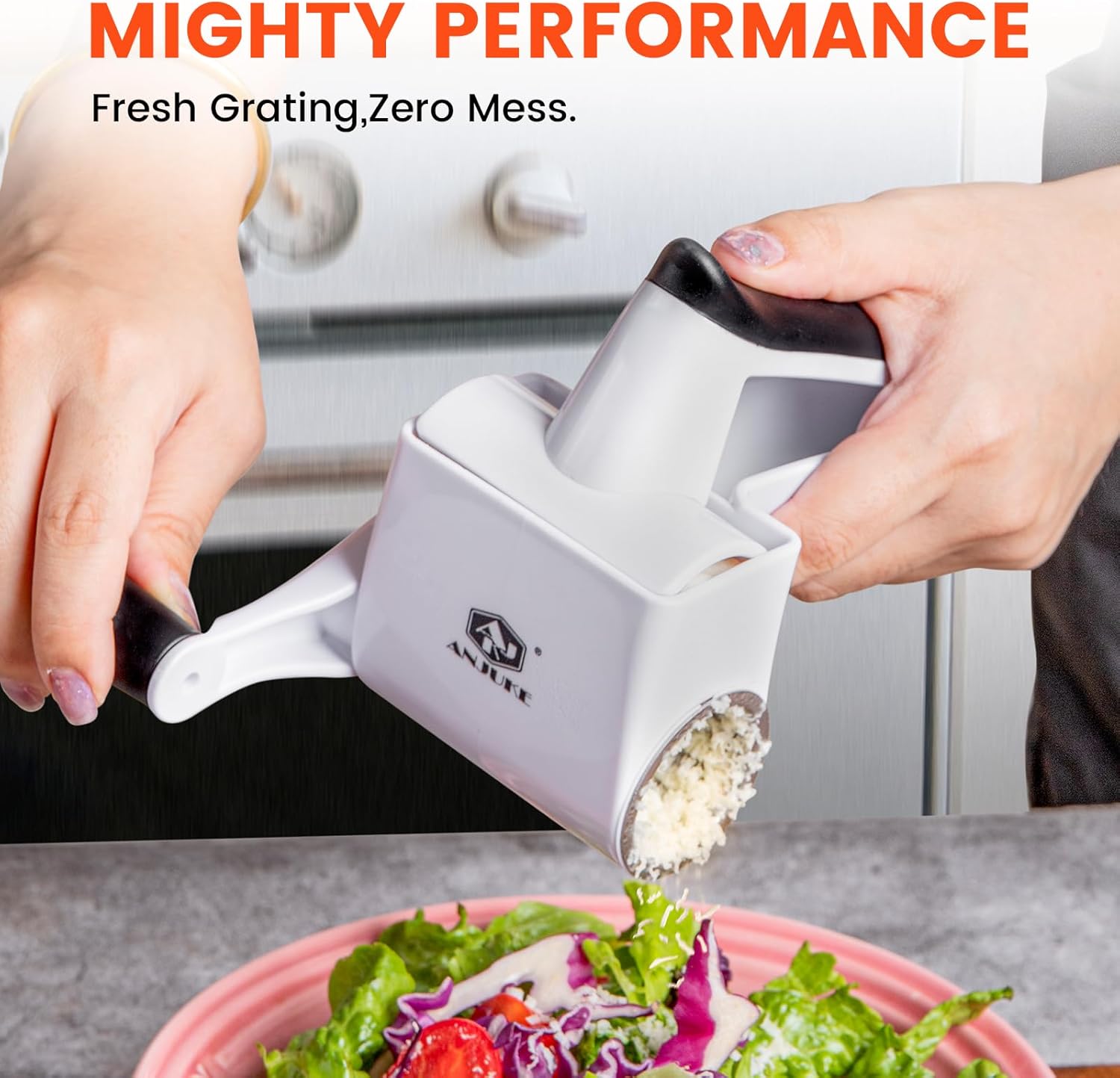 Rotary Cheese Grater Hand Crank - Heavy Duty Manual Shredder with 2 Stainless Steel Drums (Fine & Coarse), Non-Slip Handle, Dishwasher Safe for Parmesan, Chocolate, Nuts & Veggies