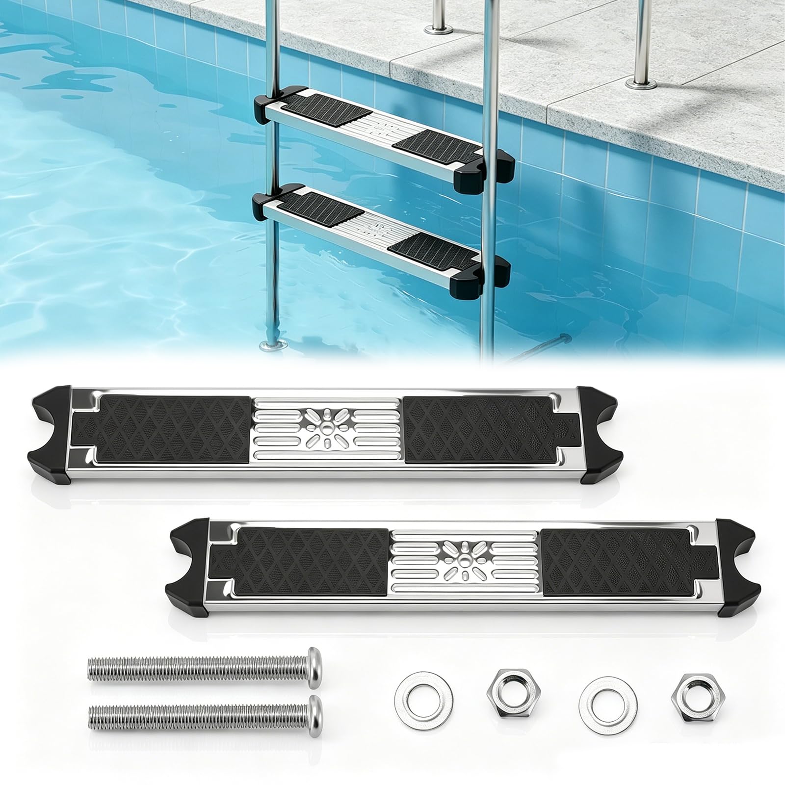Gradini per Scalette Piscina, Set 2 Gradini Antiscivolo Gradino Ricambio in Acciaio Inox Pedale Universale per Scalette Accessorio Antiscivolo Ricambi per Gradino