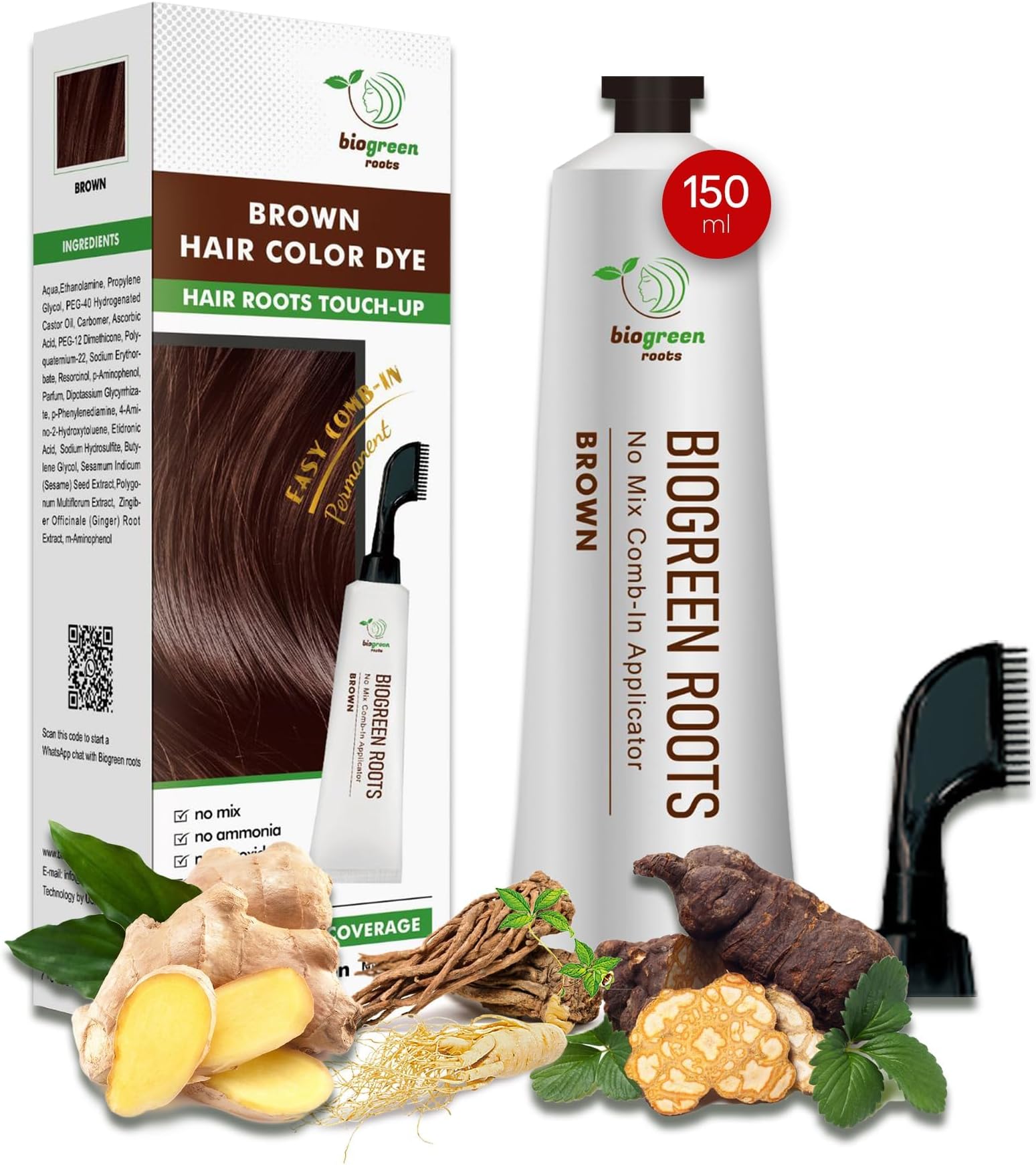 Nourishing Herbal Hair Dye for Women & Men - Brown, 150 ml | Ammonia-Free & Paraben Free, For Women & Men, Natural Color & Herbal Nourishment, No Stain on Skin & Gentle Natural Color
