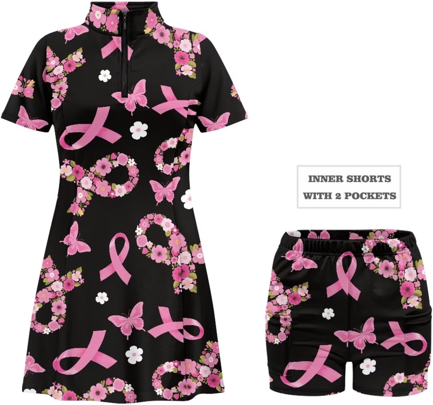 Women's Golf Dress Sleeveless Zip Up 2 Pieces Athletic Dresses with Built in Shorts and Pockets