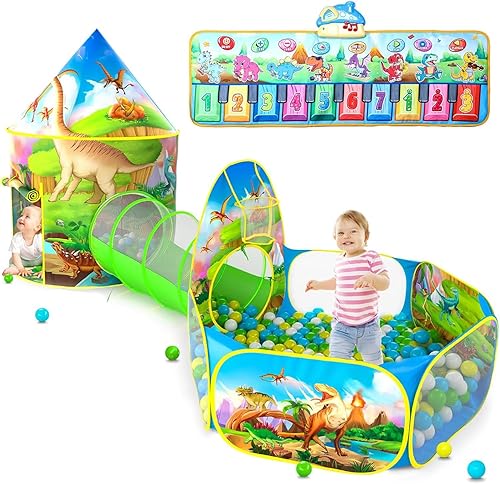 Miniatura 8 de Tienda de campaña de 3 piezas para niñas con hoyo de bolas, túnel de gateo, tiendas de campaña de princesa para niños pequeños, juguetes de casa de