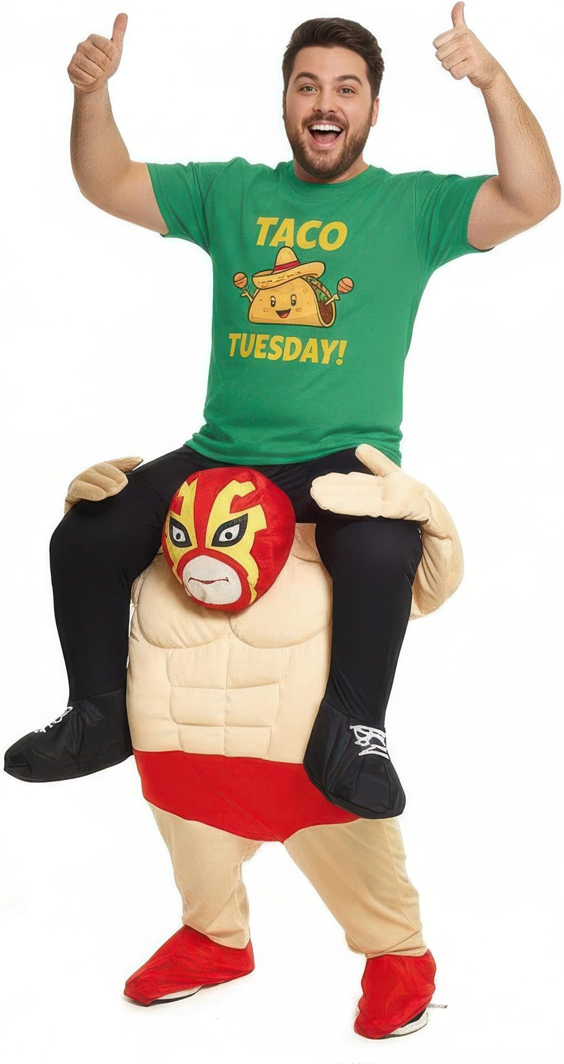 Unisex Piggy Back Mexican Wrestler Fancy Dress Piggyback Costume, With Stuff Your Own Legs One Size
