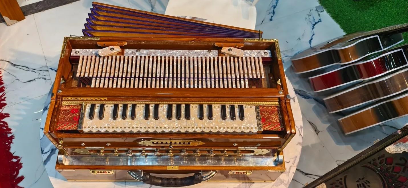 NamasteHimalayas Professional 3-Reed, 9-Scale Changer, 3.75 Octave Harmonium – Natural Wooden Finish with custom nameplate, Best for Yoga, Kirtan, Sound Healing Therapy, Meditation, Events, Concerts