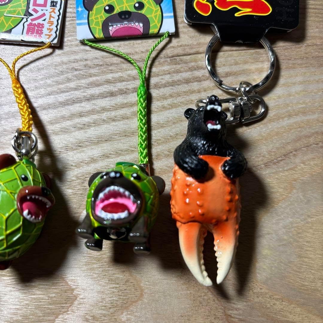 ご当地おみやげシリーズ 北海道メロン熊ストラップ＆羅キーホルダー3個