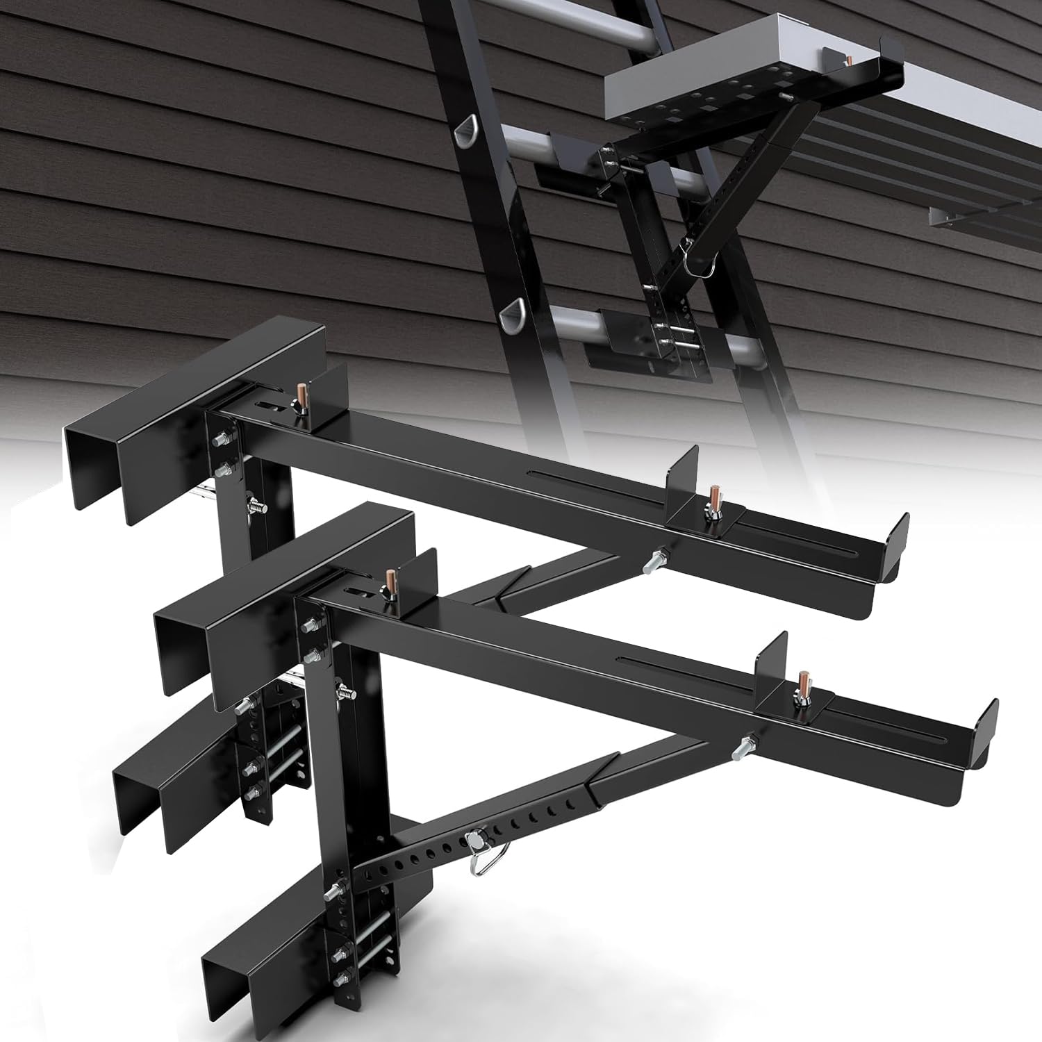 2 pcs supports d’échafaudage, Stabilisateur cric d’échelle à deux échelons pour l’extension du corps court pour l’étape de travail, la charge maximale est de 250 kg (Black)