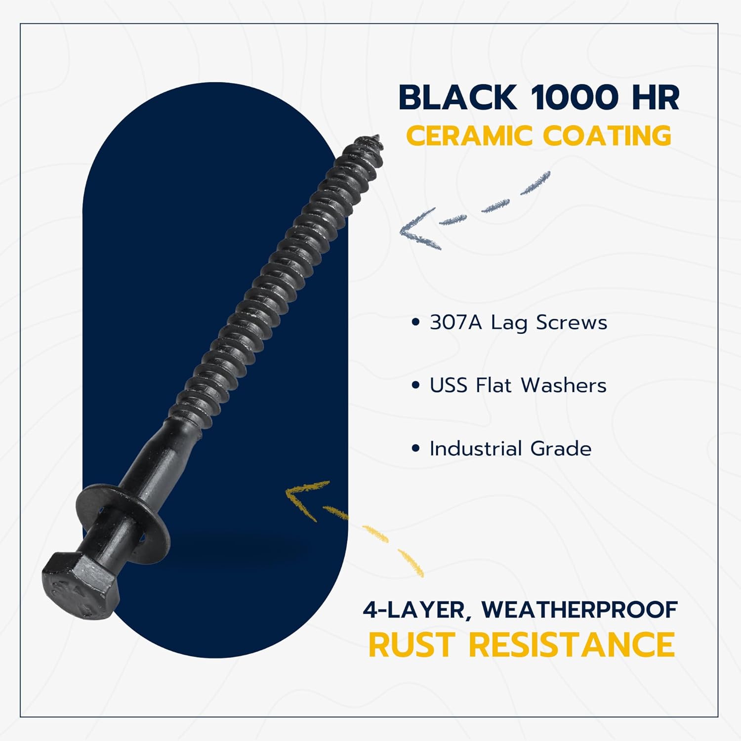 1/4 x 4 (50 Pack) Lag Screw Kit, 50 Screws and 50 Washers, Ceramic Black Ruspert Coating for Exterior Use, Meets ASTM A307 and ASME B18.2.1, Industrial/Commerical Grade by Makers Bolt
