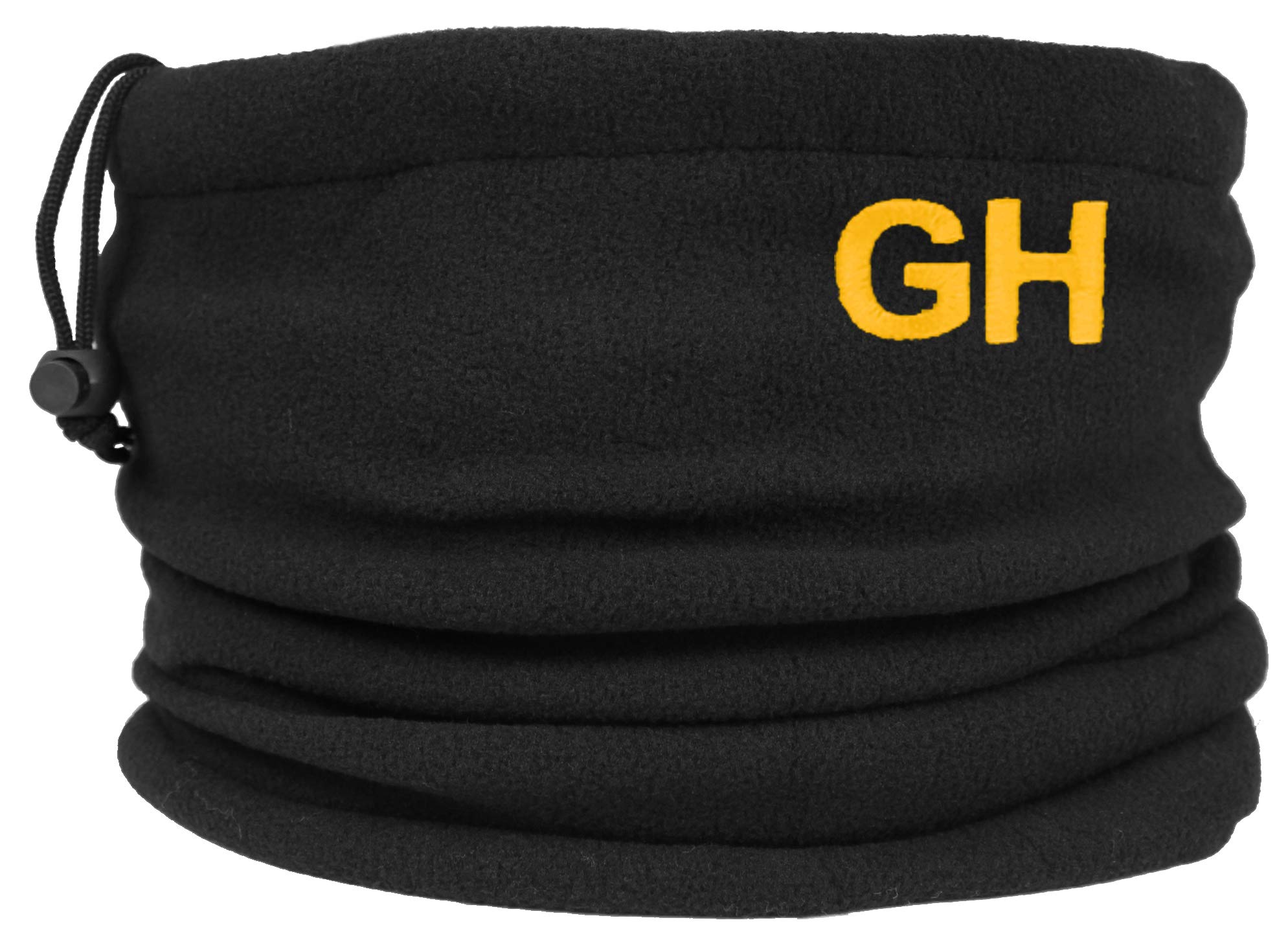 TeddyTs Personalised Initials Black Fleece Sports Snood with Adjustable Toggle (Yellow Embroidery)