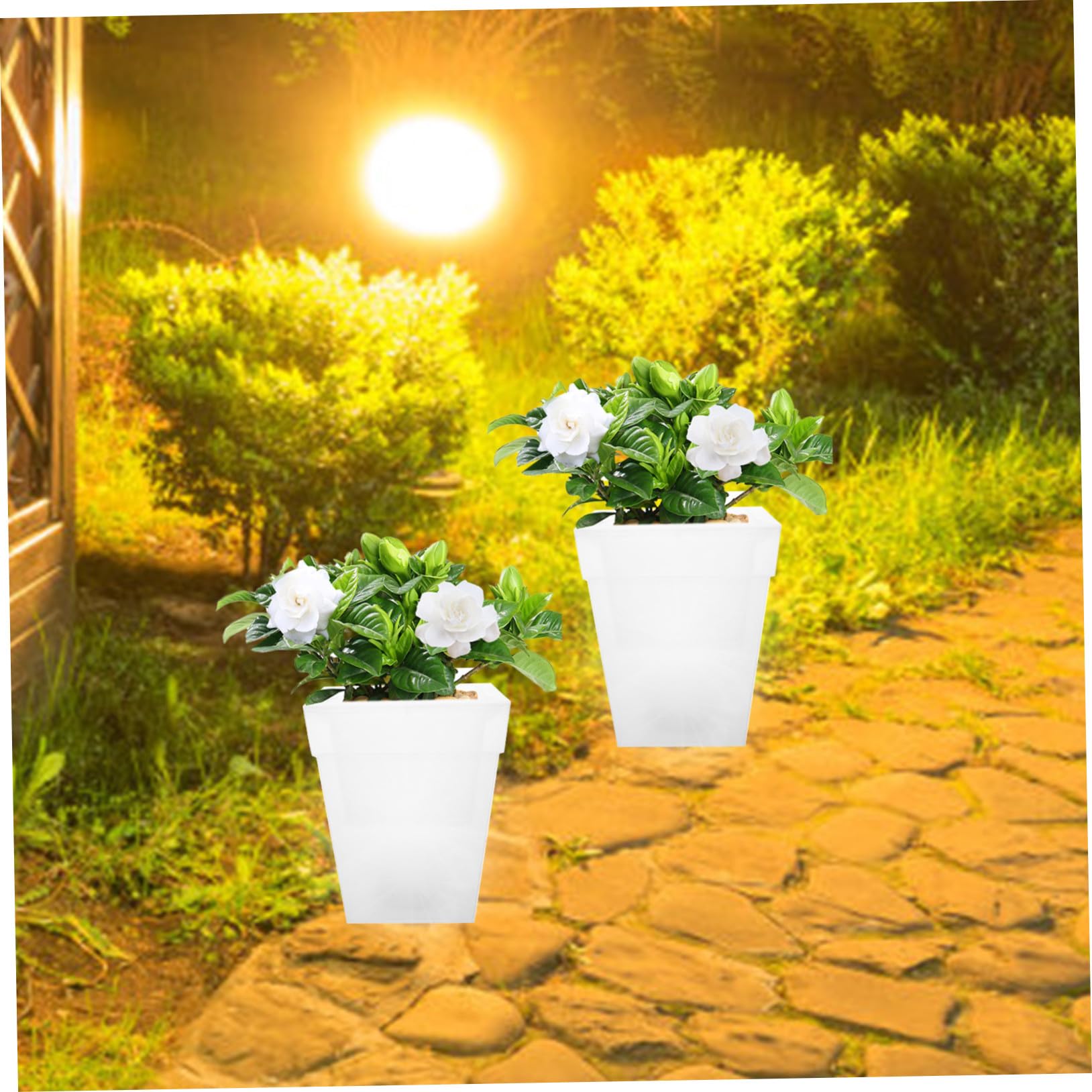 Vaso da Fiore Solare Luminoso Quadrato Decorazione Giardino Esterno con Luce LED Lampada Solare da Prato per Patio Cortile e Vialetti