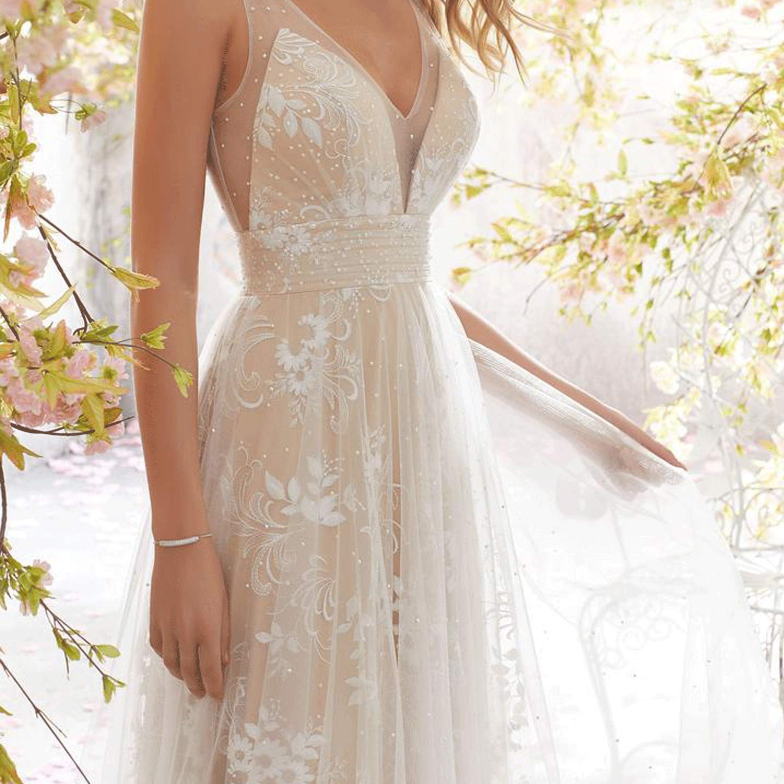 Bianco Abito da Sposa Donne più Lungo Elegante Pizzo Moda Sposa Ruffle Free Abiball Princess, s, s