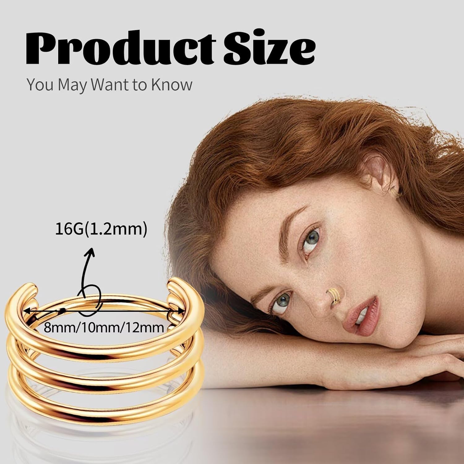 G23 Titanium Conch Piercing Jewelry Hoop: 16G 8mm/10mm/12mm Diamond Cartilage Earring Helix Double Piercing Hoop Septum Rings Hypoallergenic Nose Rings Hinged Segment Clicker Lip Rings Rook Daith Tragus Earrings - Image 4