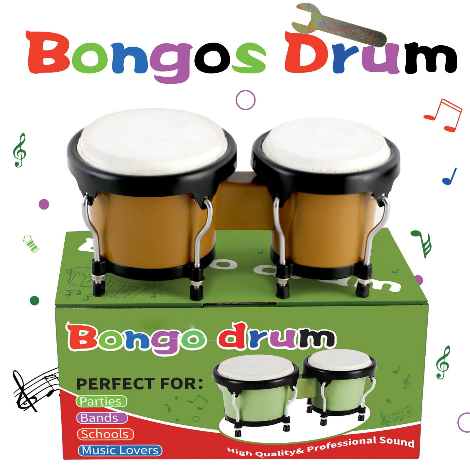 EASTROCK Bongos de 4 y 5' para estudiantes adultos principiantes, tambor de percusión Bongos con llave de afinación (marrón)