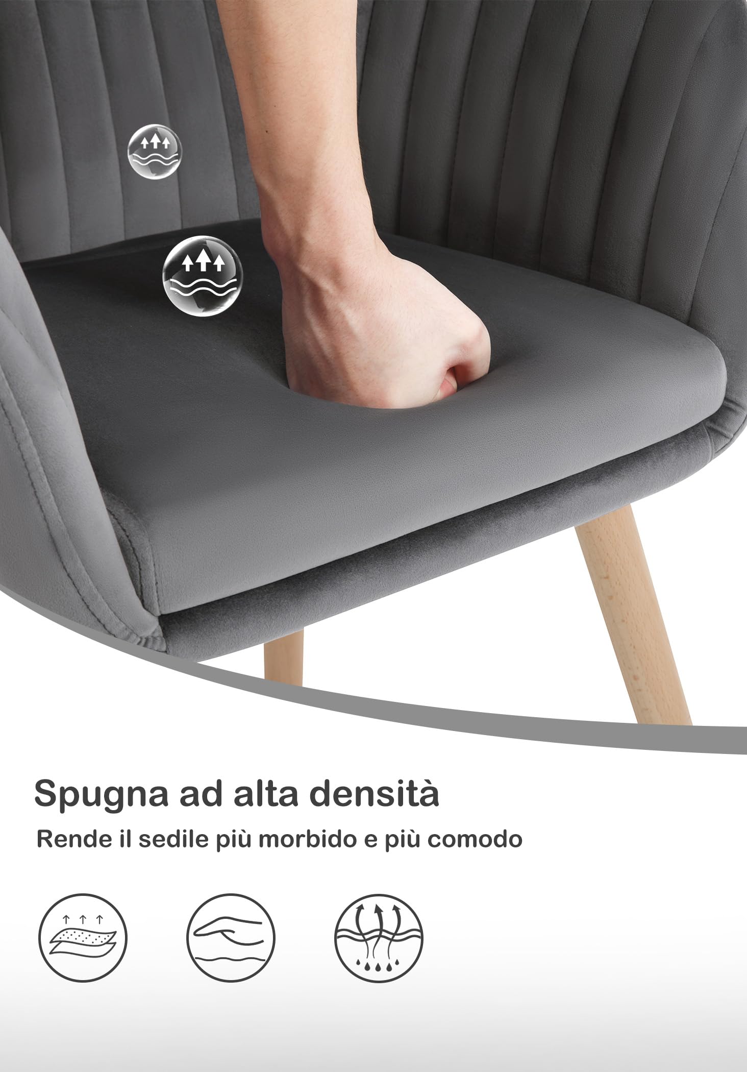 Set 2 Sedie Da Pranzo WOLTU | Velluto Blu Con Gambe In Legno | Poltrona Imbottita E Confortevole - Foto 5