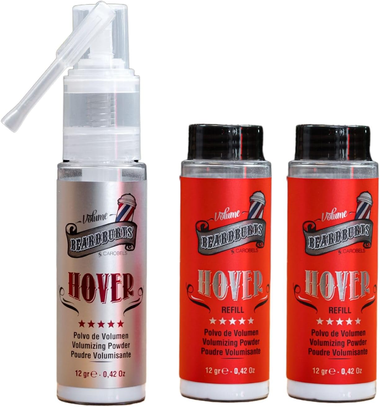 Beardburys Hover Volume haarpoeder en 2 navullingen, sterke fixatie en matte afwerking haarstylingpoeder met natuurlijke en flexibele hold, voegt textuur en volume toe aan fijn haar, 12 g per stuk