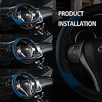 Vista 7 de Funda de cuero para volante de automóvil, protector de volante de automóvil antideslizante de cuero de microfibra transpirable, ajuste universal