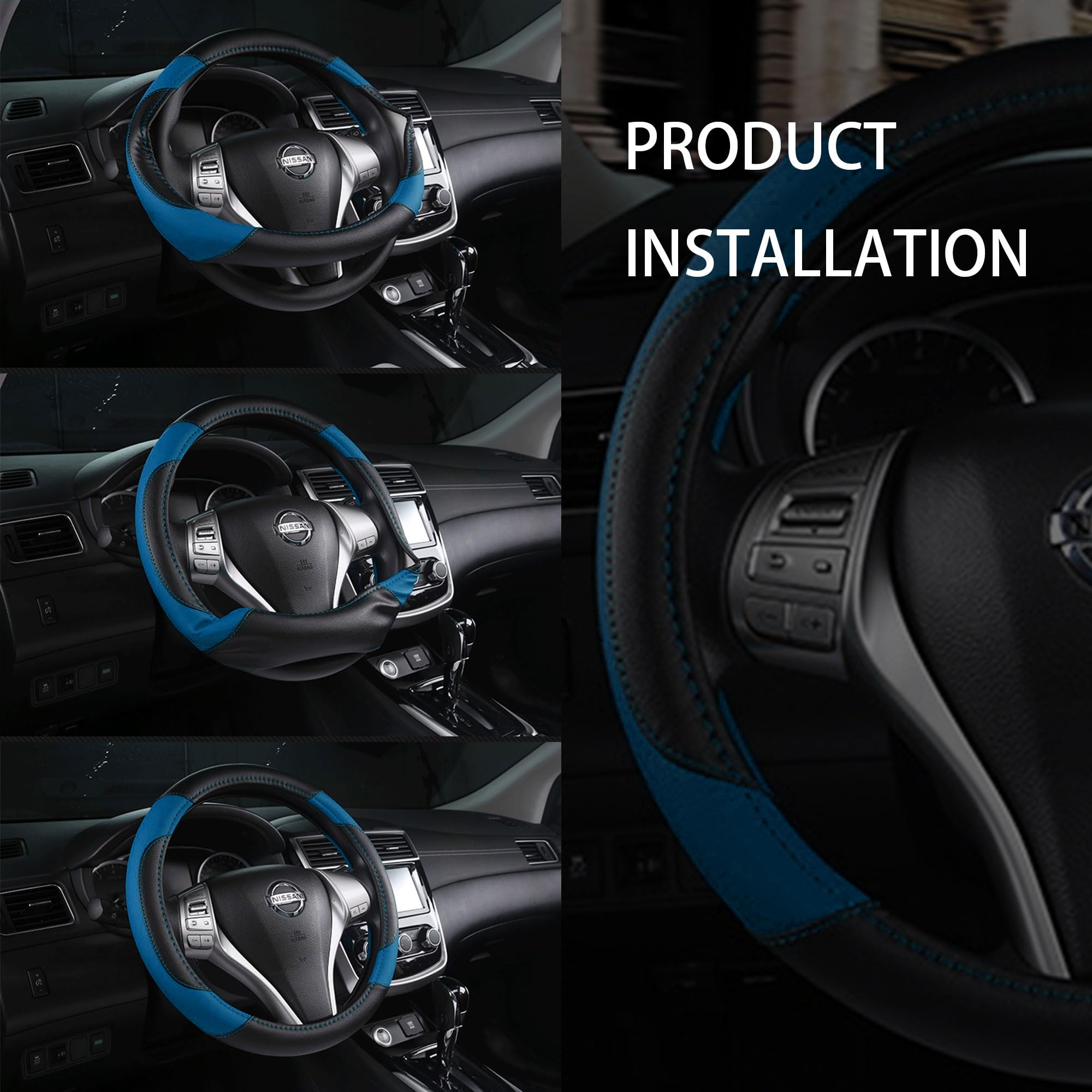 Coprivolante per auto, in pelle, antiscivolo, traspirante, in microfibra, universale, adatto alla maggior parte delle auto (blu 2)