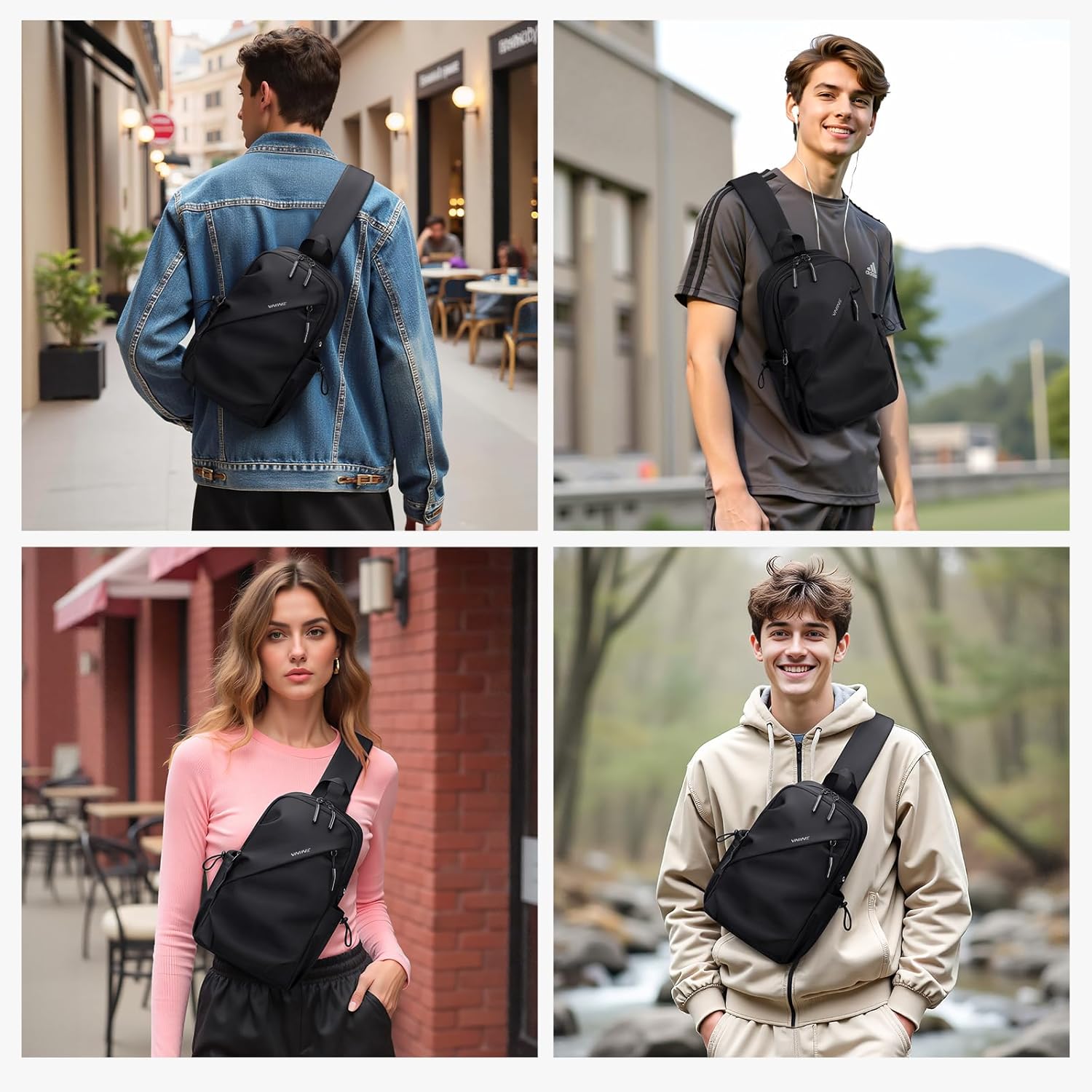 VNINE Small Sling Crossbody Backpack Shoulder Bag for Men Women, Lightweight One Strap Back Pack Sling Bag Backpack for Hiking Walking Biking Travel Cycling with Headphone Port - Image 6