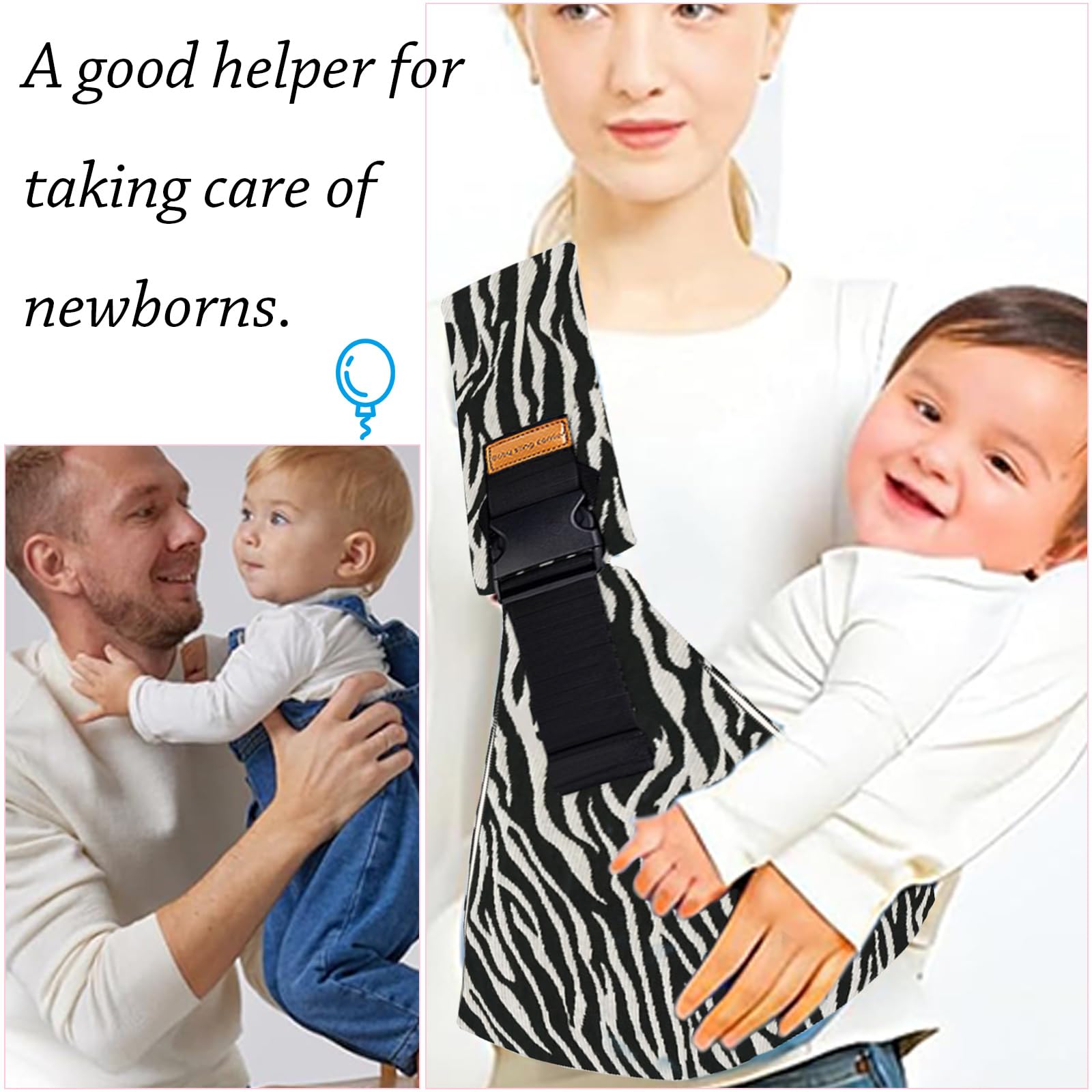Marsupio Neonato 6-36 Mesi Regolabile Fascia Porta Bebe per Dormire Supporto Stabile Baby Carrier Leggero e Traspirante Laterale Porta Bambino Accessori per Neonati (Strisce Zebra)