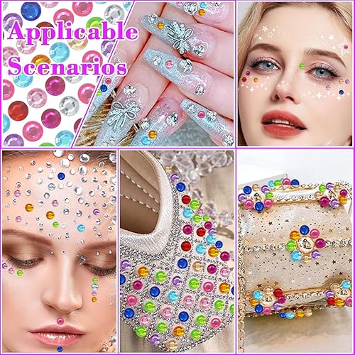 Miniatura 5 de 1799 piezas de 4 hojas de calcomanías de diamantes de imitación autoadhesivas de 0.236 pulgadas, gemas de diamantes de imitación autoadhesivas para